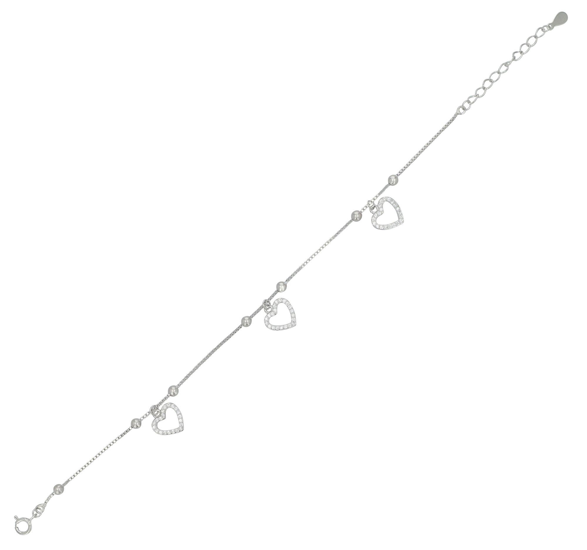 "Cordis", 925/- Echt Silber Armband mit Herzanhängern mit Zirkonia, silberfarben, rhodiniert
