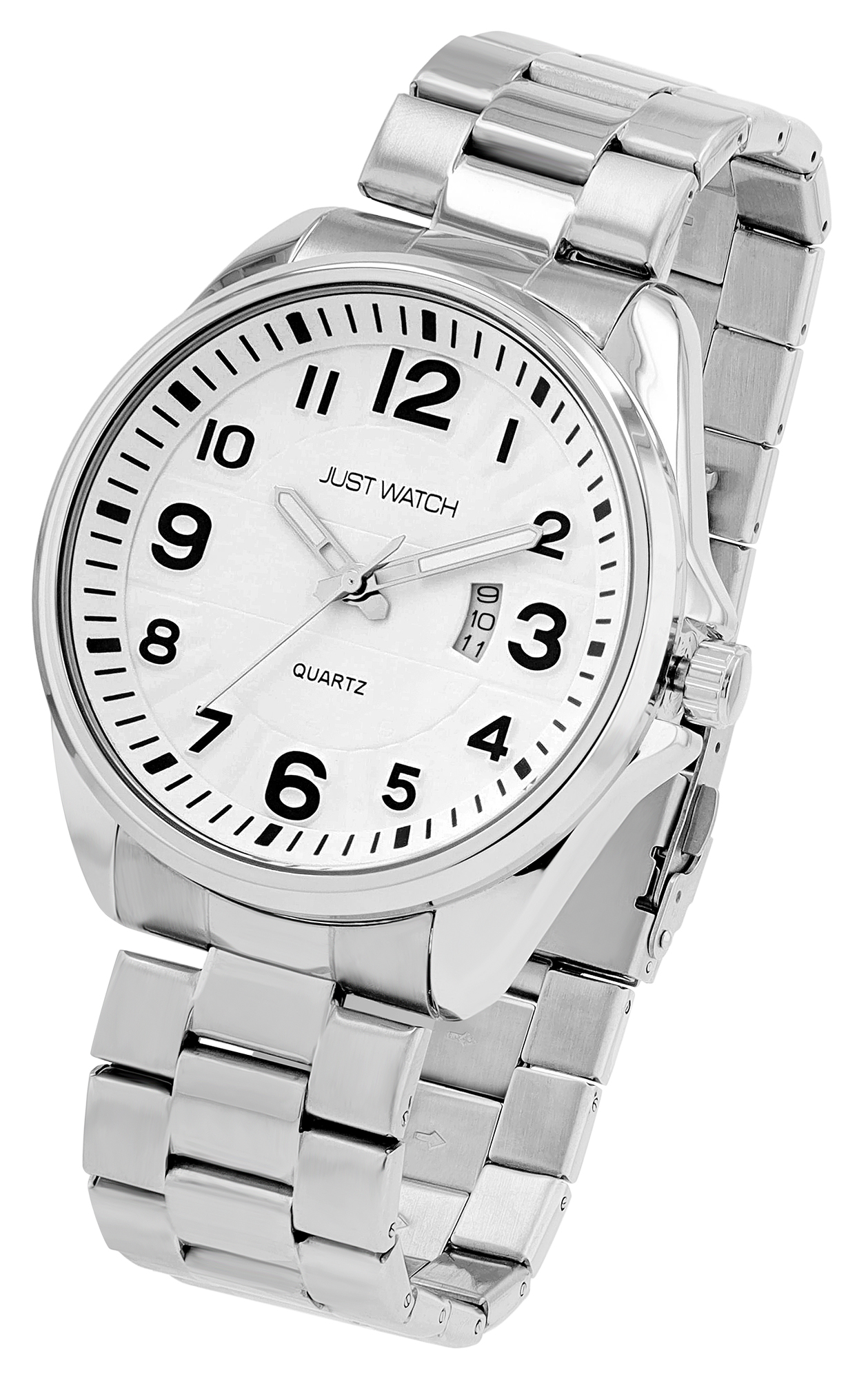 JUST WATCH Herrenuhr "Netar" mit Gliederarmband, Edelstahl, 3 ATM, silberfarben/weiß