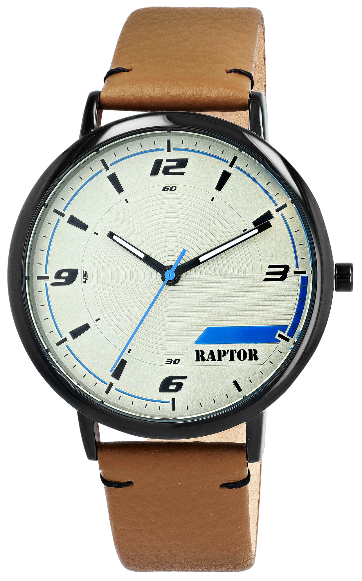 Raptor Herrenuhr "Maxim" mit Echtlederband Ø 44 mm, braun/schwarz/beige (blau)