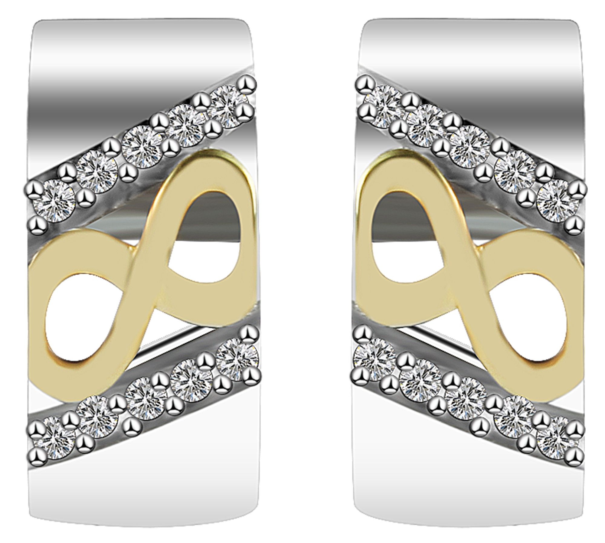925/- Echt Silber Klapp-Creolen Ariela mit Zirkoniabesatz, "Infinity", bicolor, 925/rhodiniert