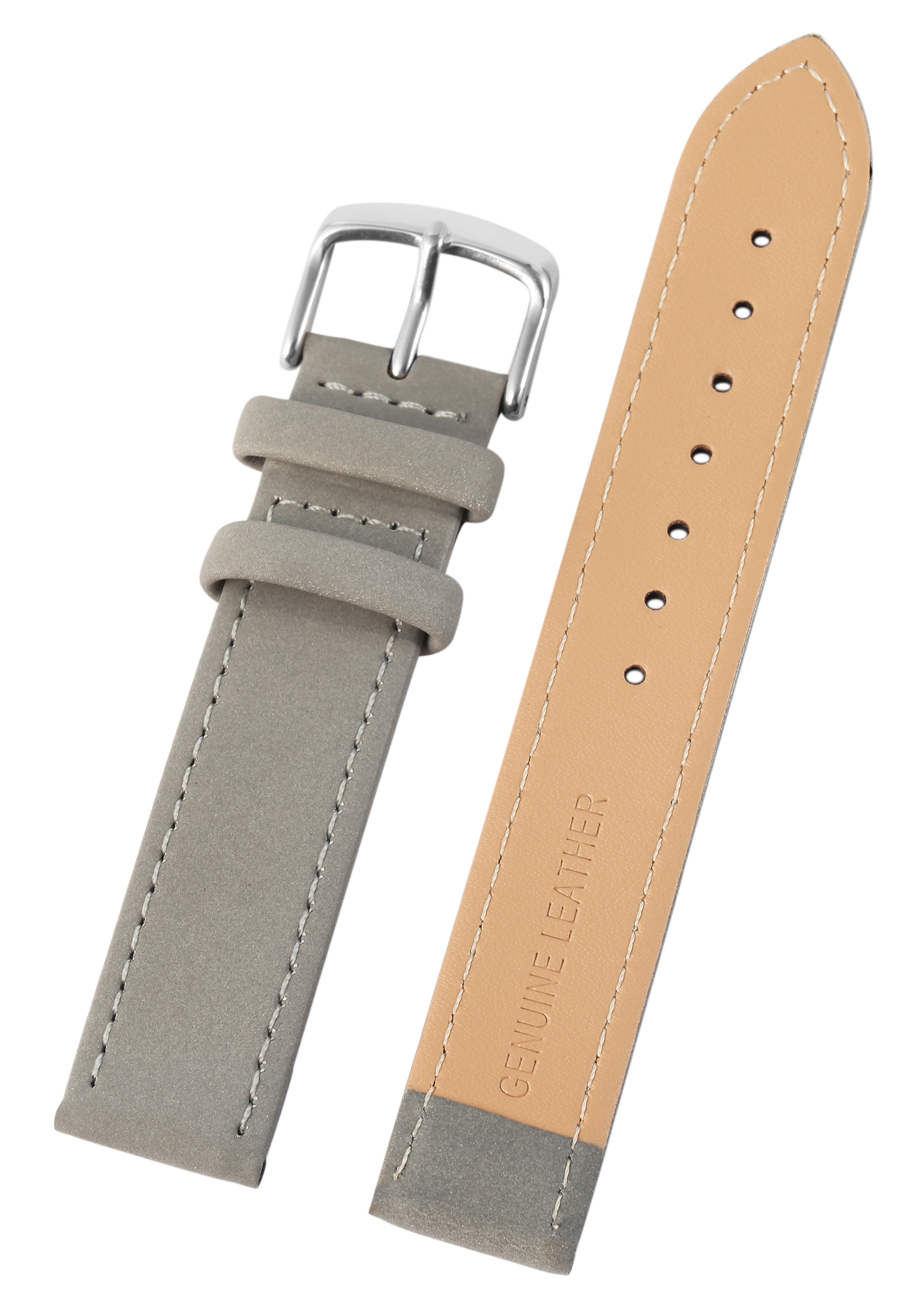 Echtleder Uhrenarmband, grau, flach, 14 mm