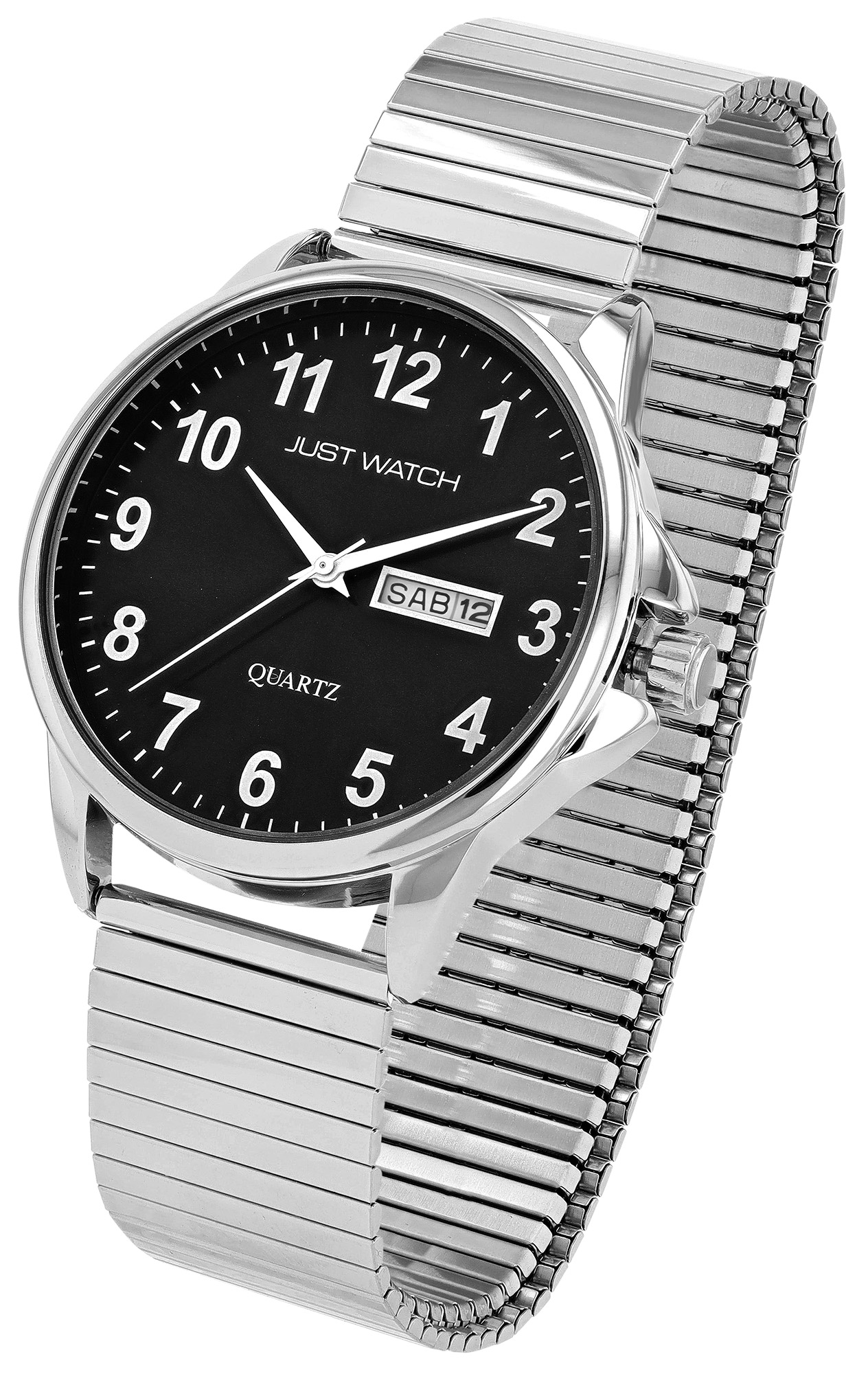 Just Watch "Bruno" Herrenuhr Ø 39 mm, Edelstahl Zugband, silberfarben/ schwarz