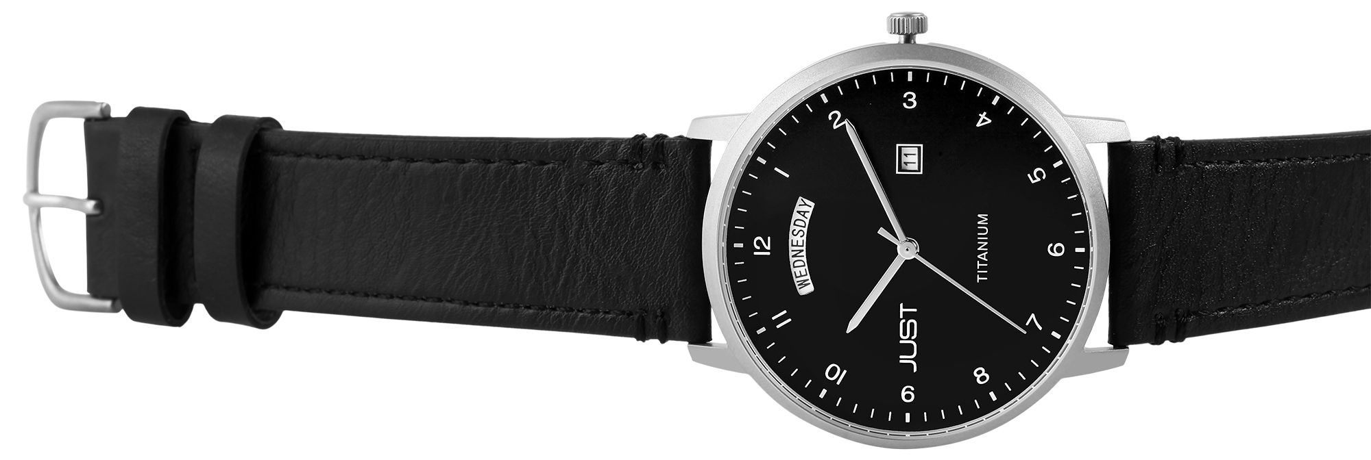 Just Titan Herrenuhr mit Echtlederarmband, 5 ATM, schwarz