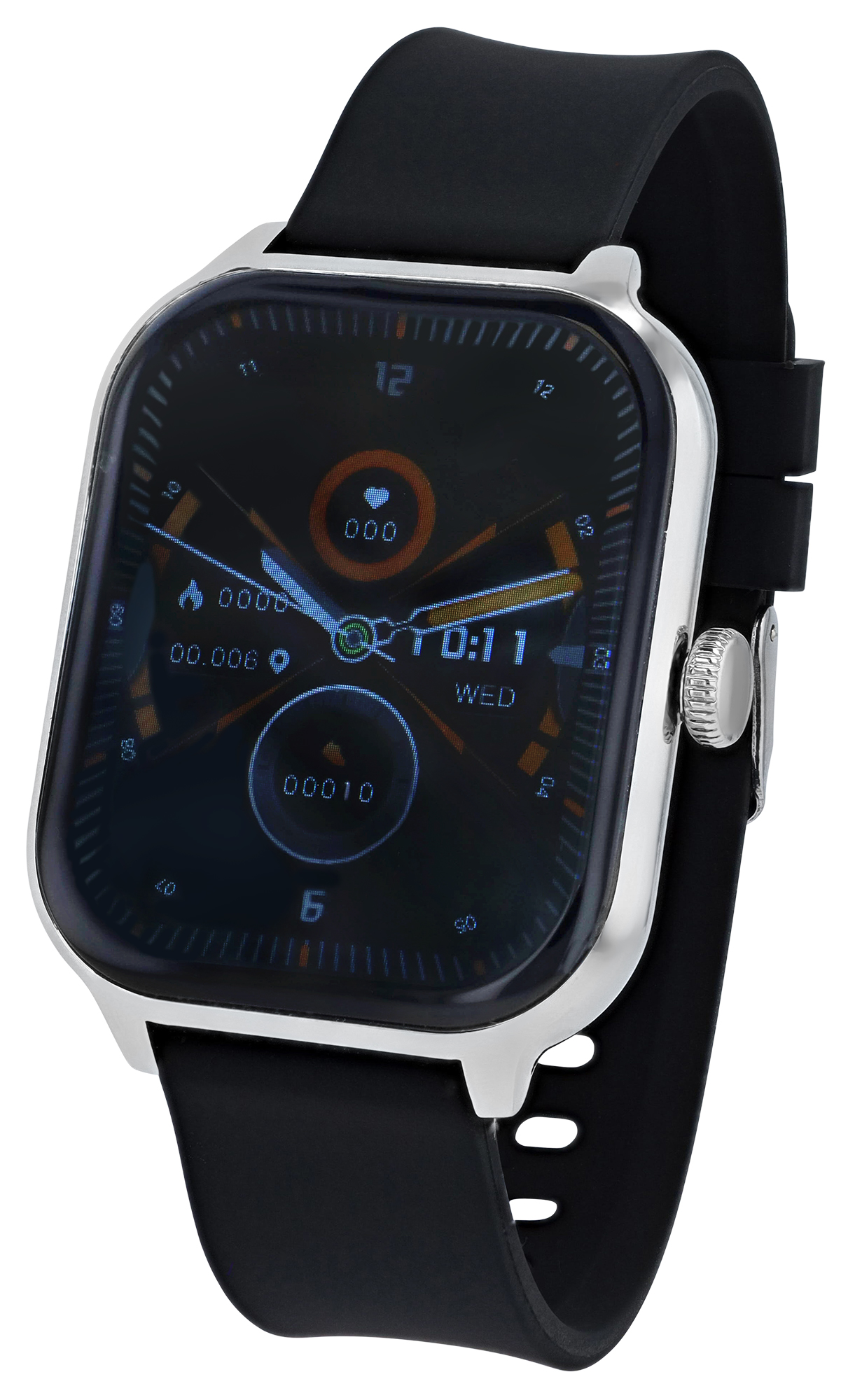TimeTech Smartwatch mit Silikonband. 1,78-Zoll Display, schwarz/ silberfarben