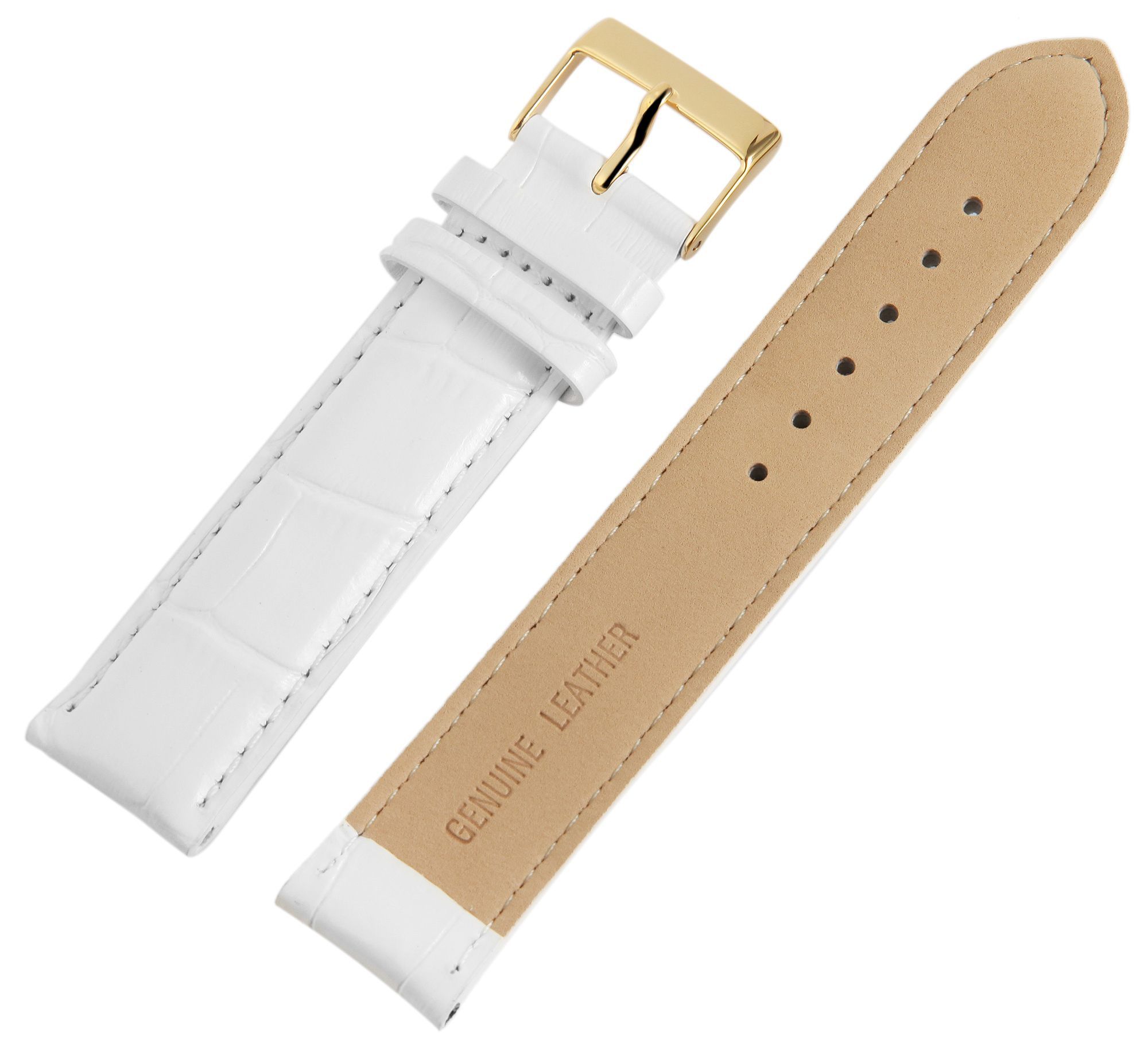 Carucci Echtleder-Uhrenarmband, weiß, 20 mm