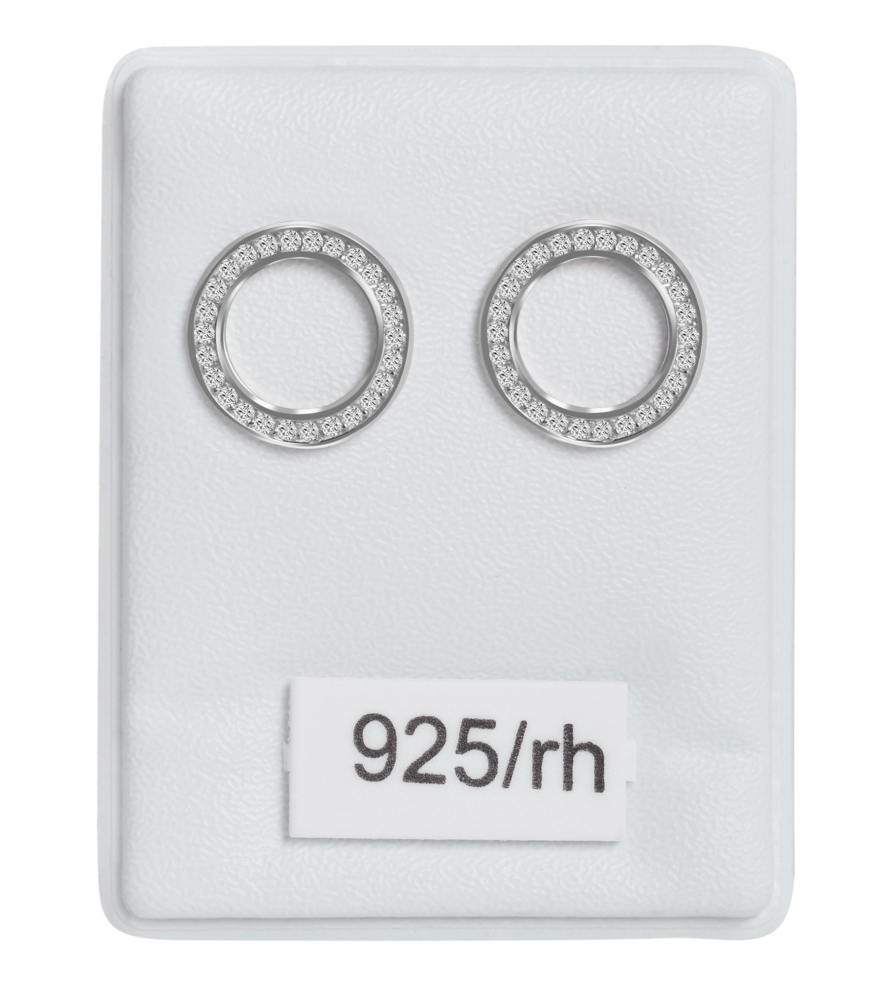 925/- Echt Silber Ohrstecker "Florence", Zirkoniabesatz, rund, rhodiniert
