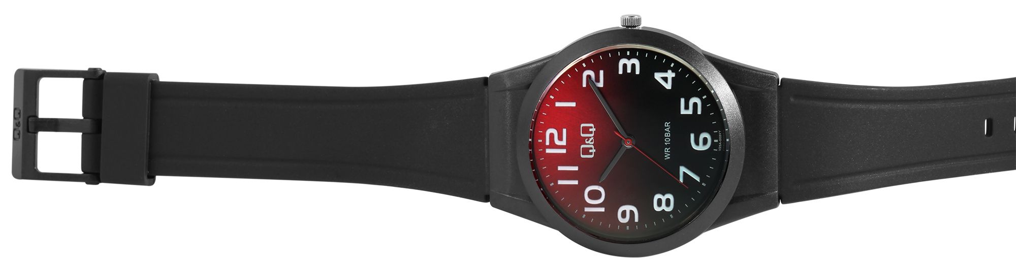 Q&Q Unisexuhr mit Silikonarmband, 10 Bar, schwarz/rot