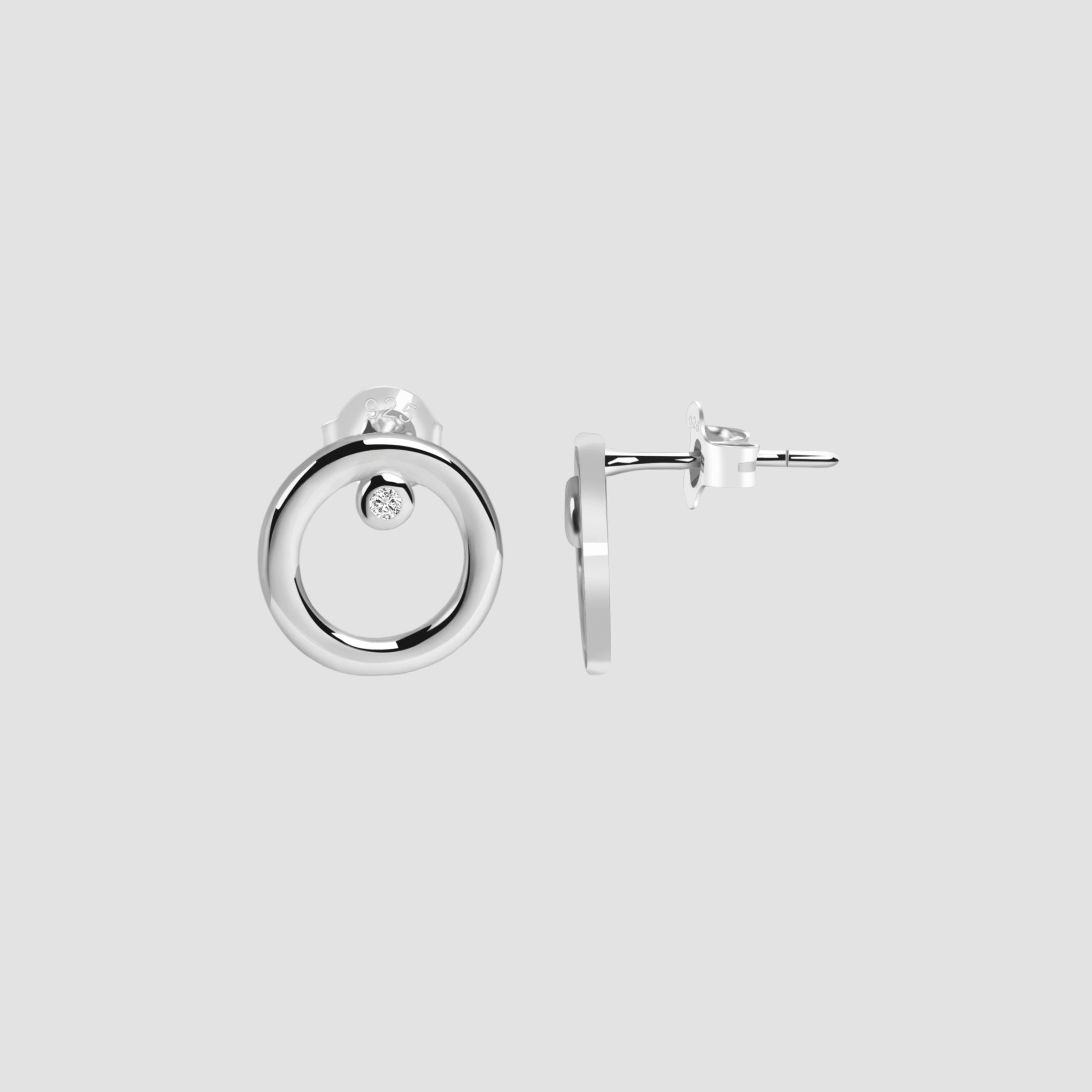 925/- Echt Silber Ohrstecker "Beatrice" mit Zirkonia, rund, rhodiniert