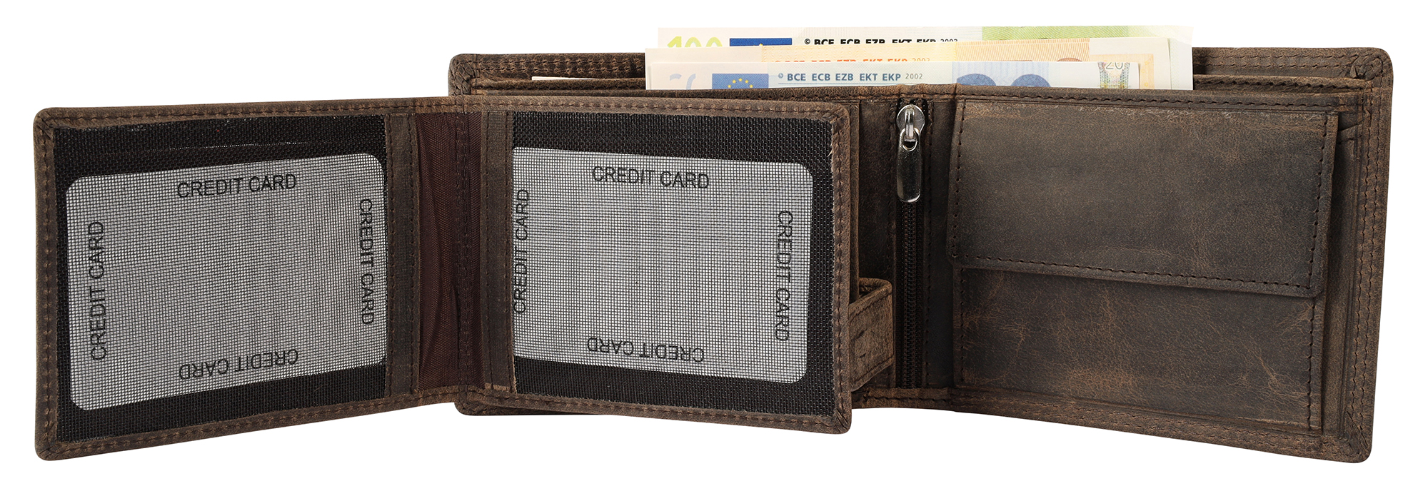 Akzent Echt Leder (Hunter-Leder) Geldbörse, RFID, Querformat, "Anker", dunkelbraun