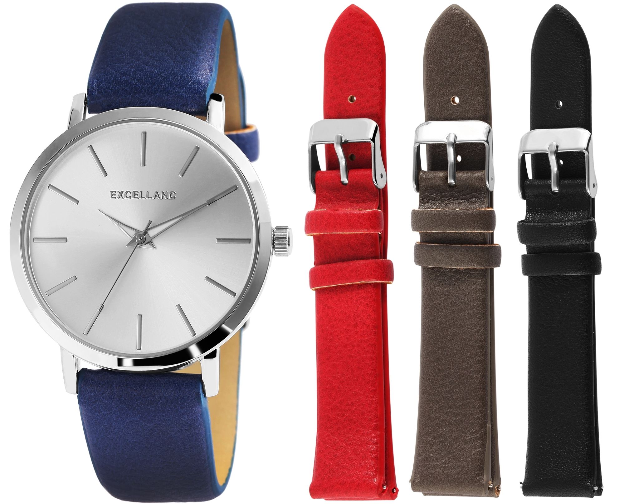 Excellanc Geschenkset mit Damenuhr und drei Wechselarmbändern