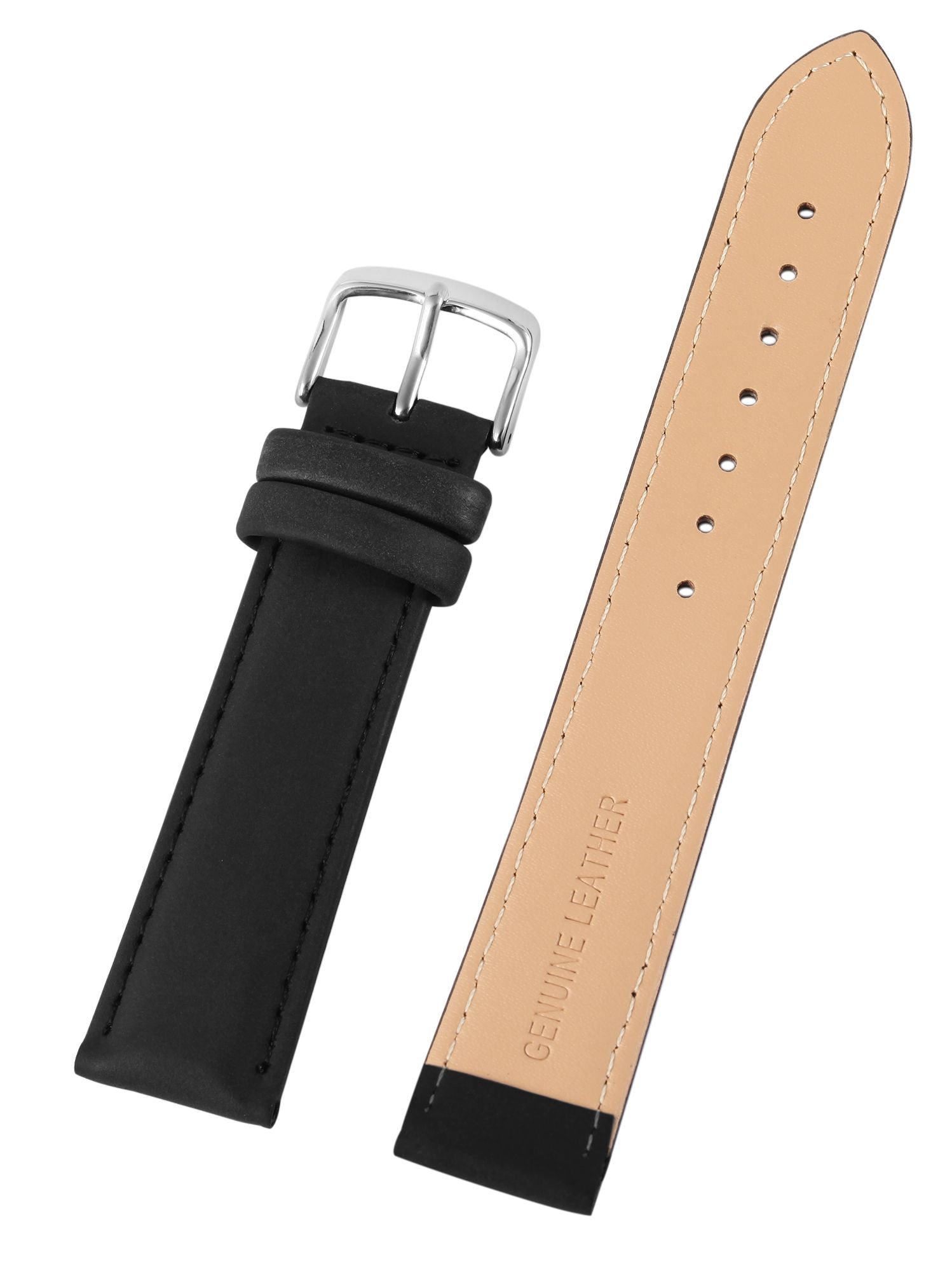 Echtleder Uhrenarmband, schwarz, 18 mm