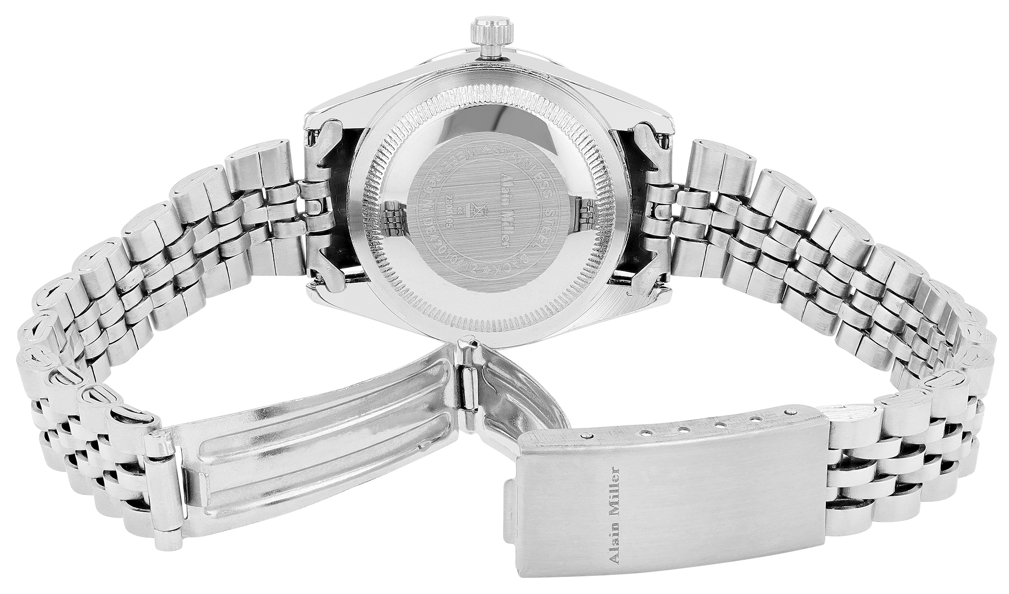 Alain Miller Damenuhr mit Gliederarmband aus Edelstahl, silberfarben/ blau