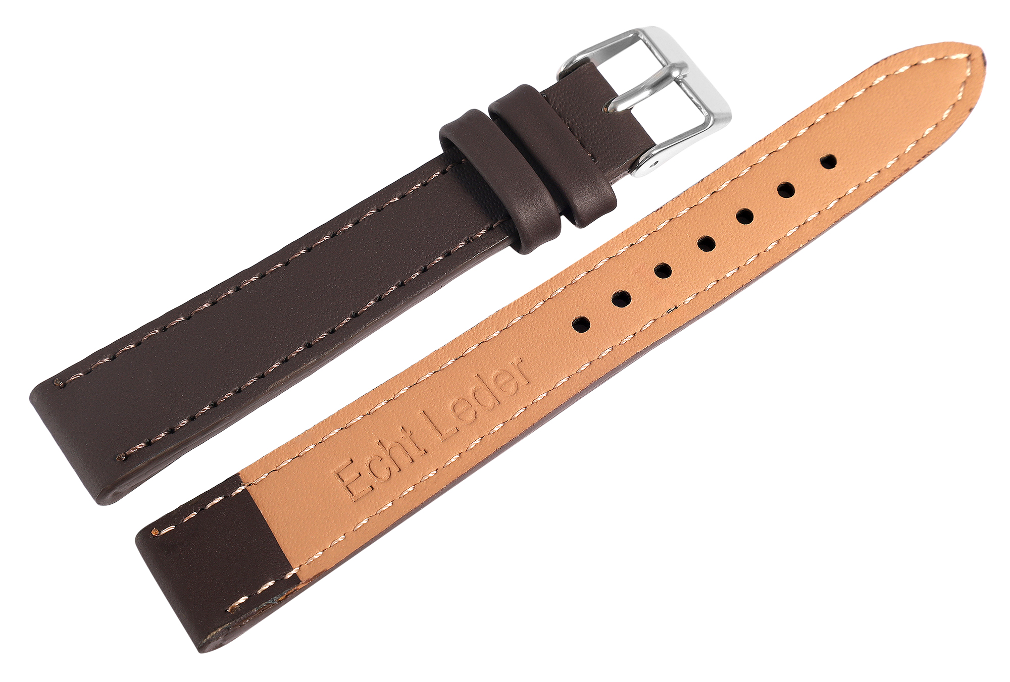 Echtleder Uhrenarmband, dunkelbraun, flach, VE-6, 18 mm