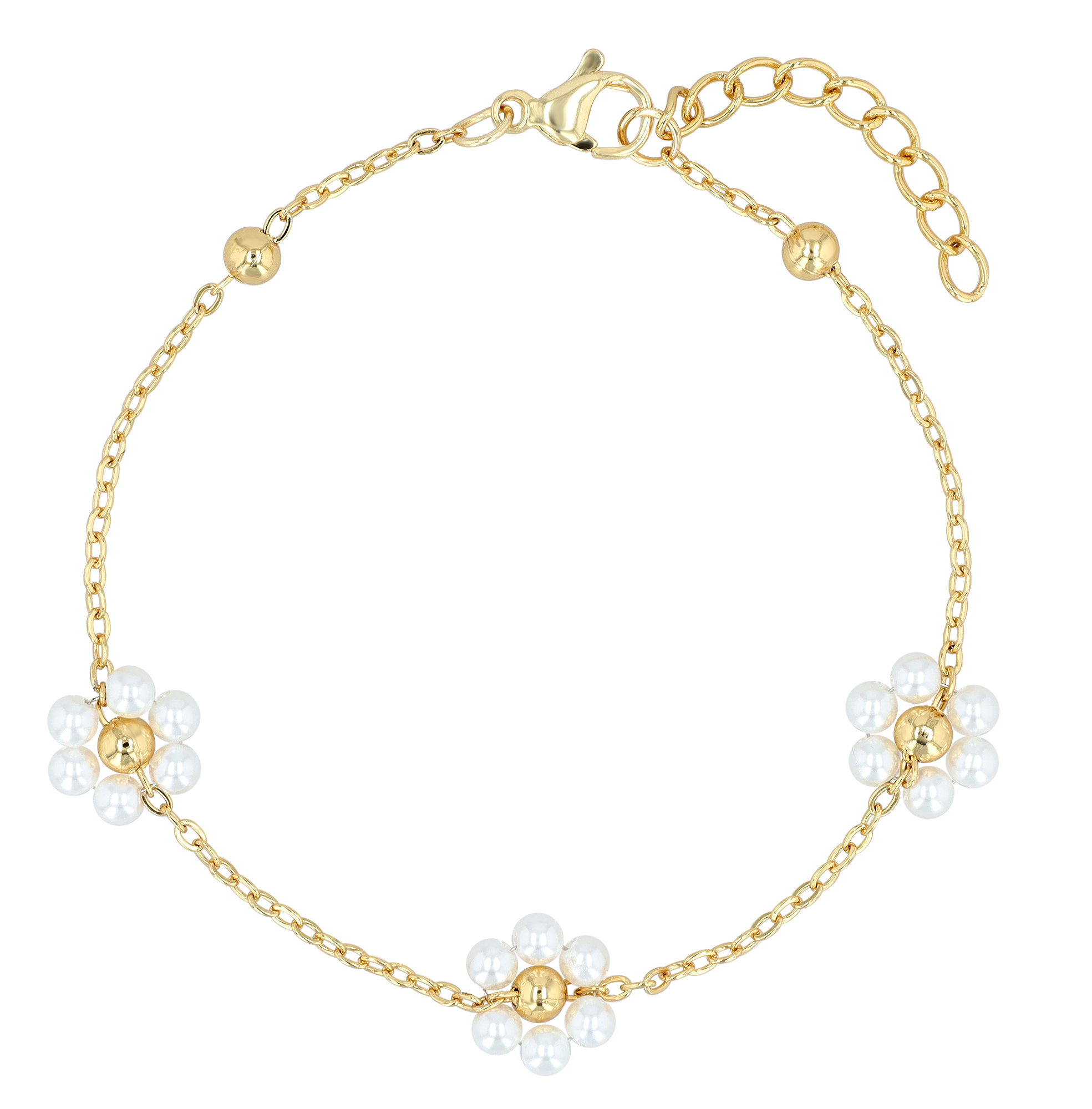 "Jaika" Armband (17+3 cm), Edelstahl/ Glasperlen, Blüte, goldfarben