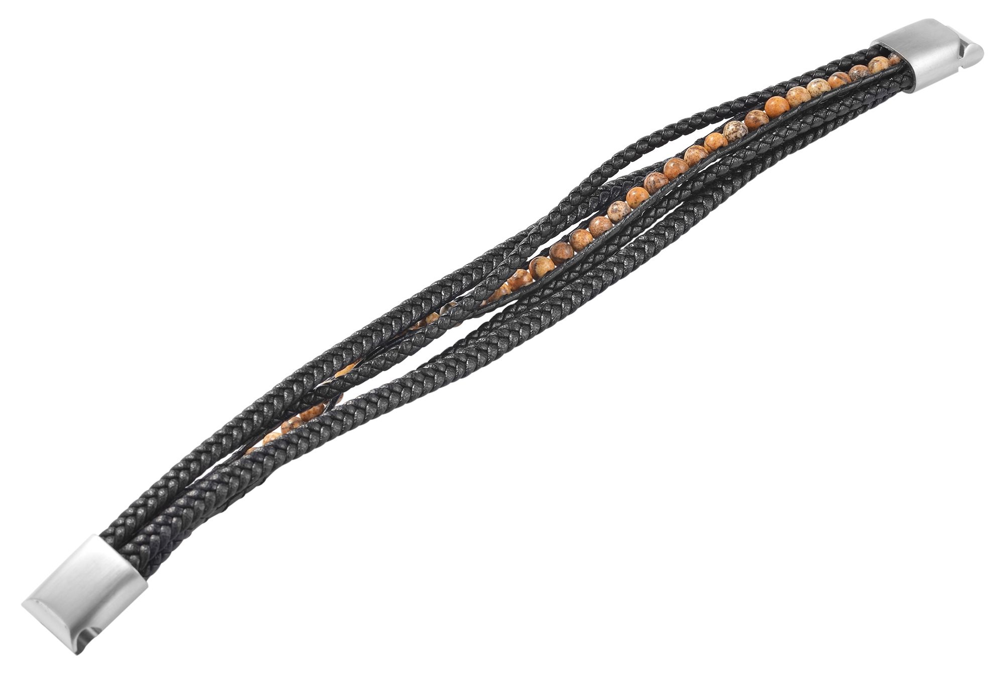 Akzent Armband aus Lederimitat mit Picture Stones (Jaspis), 19 cm