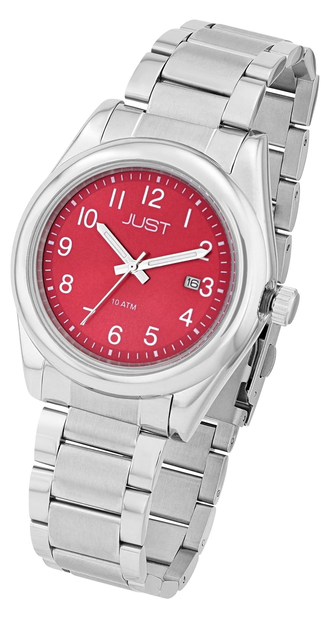 JUST Herrenuhr "Mailo" mit Edelstahlarmband, Ø 41 mm, 10 ATM, silberfaren/ rot
