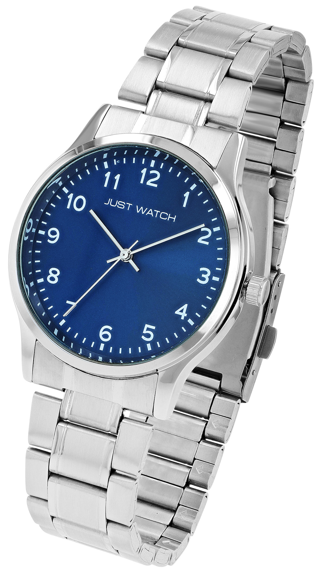 Just Watch "Valentin" Herrenuhr Ø 38,5mm mit Edelstahlband, silberfarben/ blau
