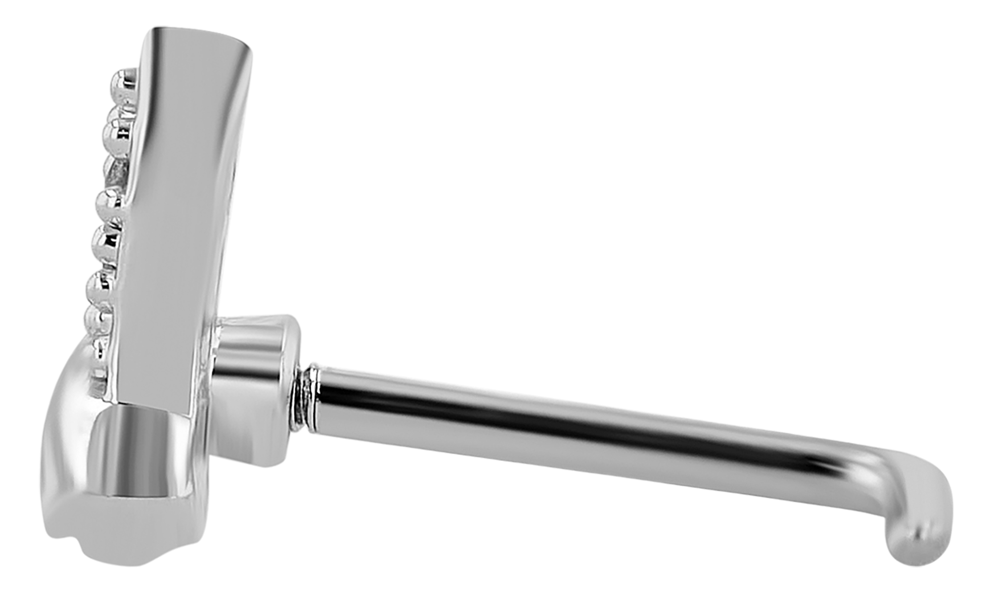 "Pajtesa" Nasenpiercing aus Edelstahl, Walflosse, L-Form, Ø 0,9mm/ Stablänge 7,5 mm, silberfarben