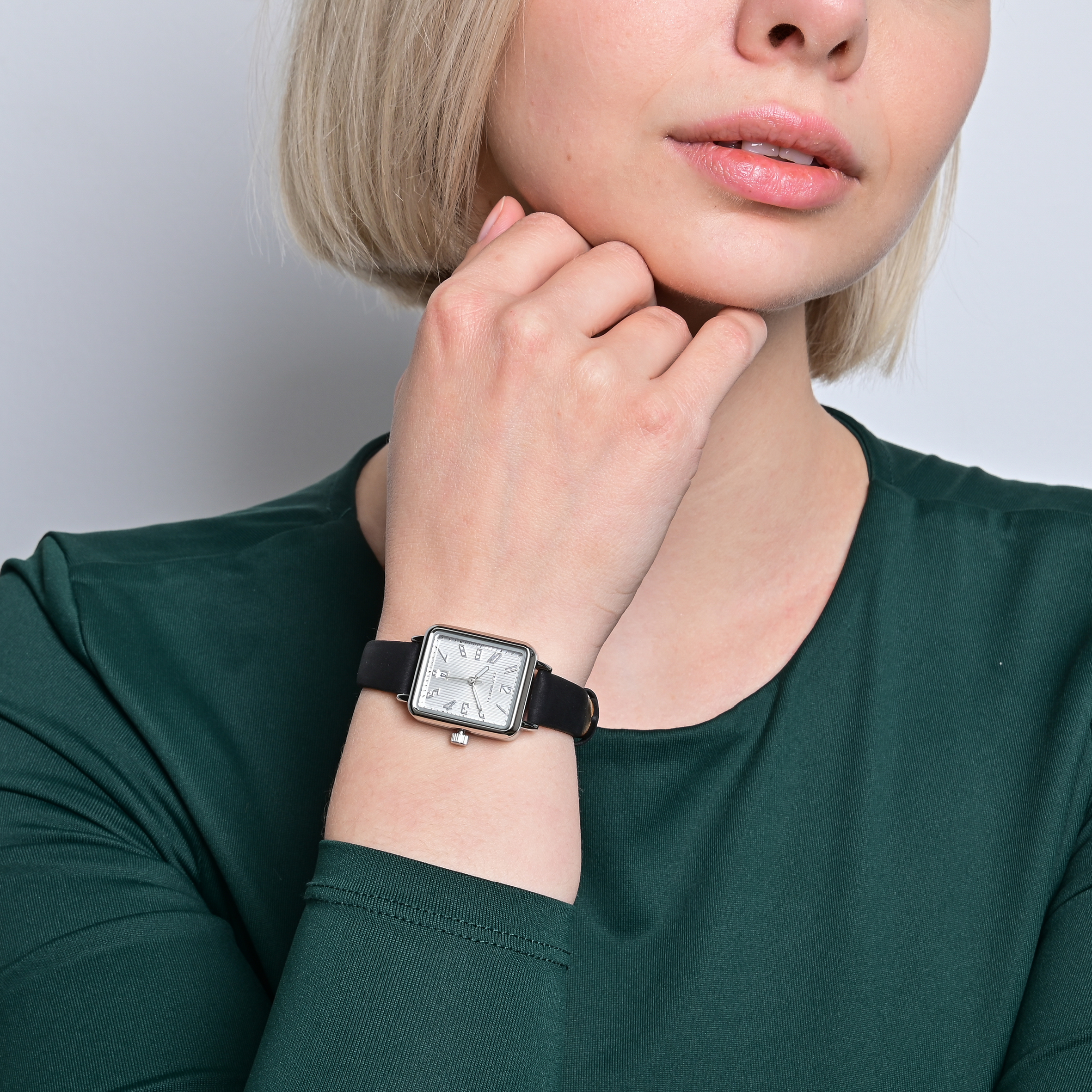 JUST WATCH Damenuhr "Aveline" mit Echtlederband, eckiges Design, schwarz/ silberfarben