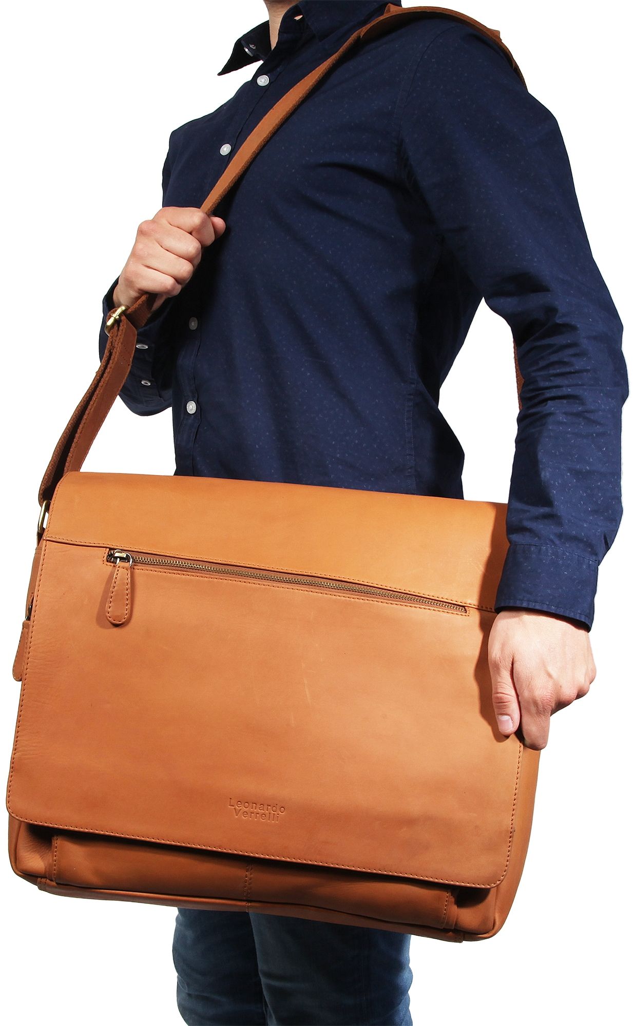 Leonardo Verrelli Echt Leder Tasche Laptoptasche Lehrertasche, Braun