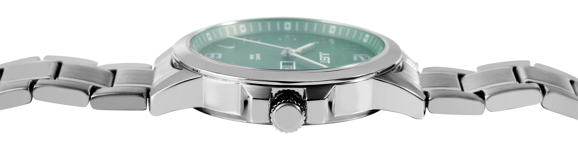 Just Herrenuhr mit Edelstahlarmband, 10 ATM, silberfarben/grünes ZB