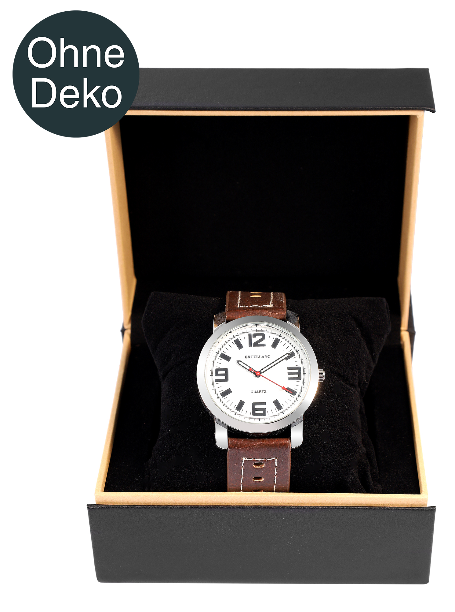 Uhrenbox für eine Uhr, Samt-Kissen , 12,6 x 11 x 8 cm, schwarz/ beige