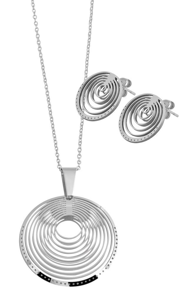 "Seluna" Edelstahl Schmuckset (Ohringe / Kette 43+5 cm/ Anhänge), slberfarben