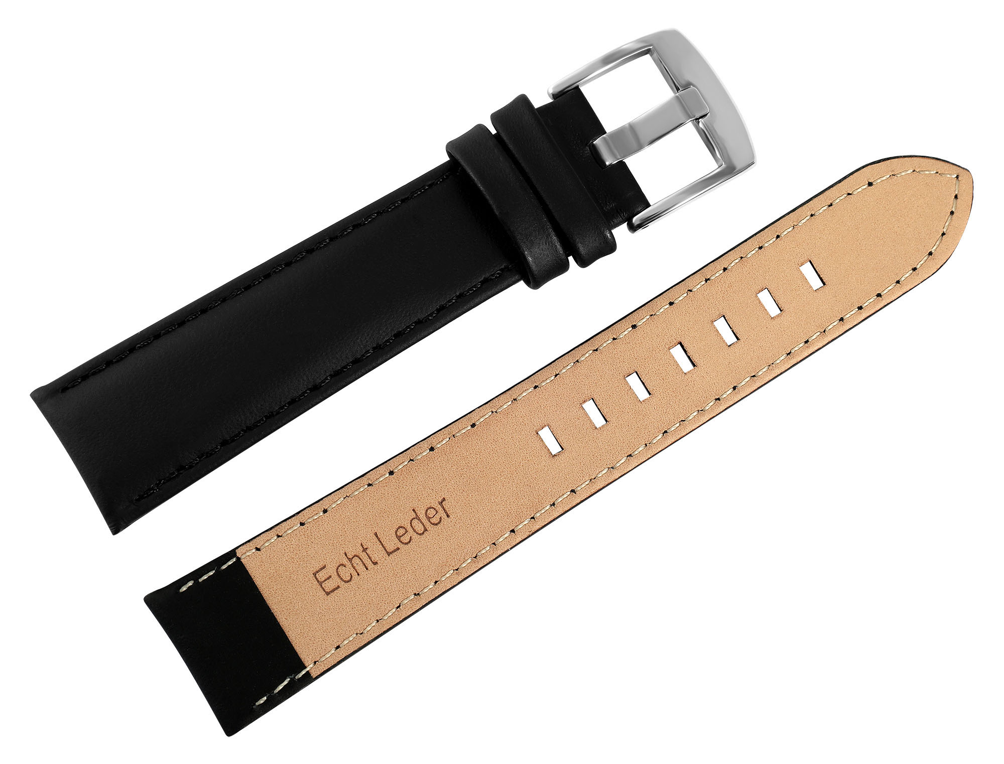 Echtleder-Uhrenarmband "super-soft", schwarz, Naht, 16 mm