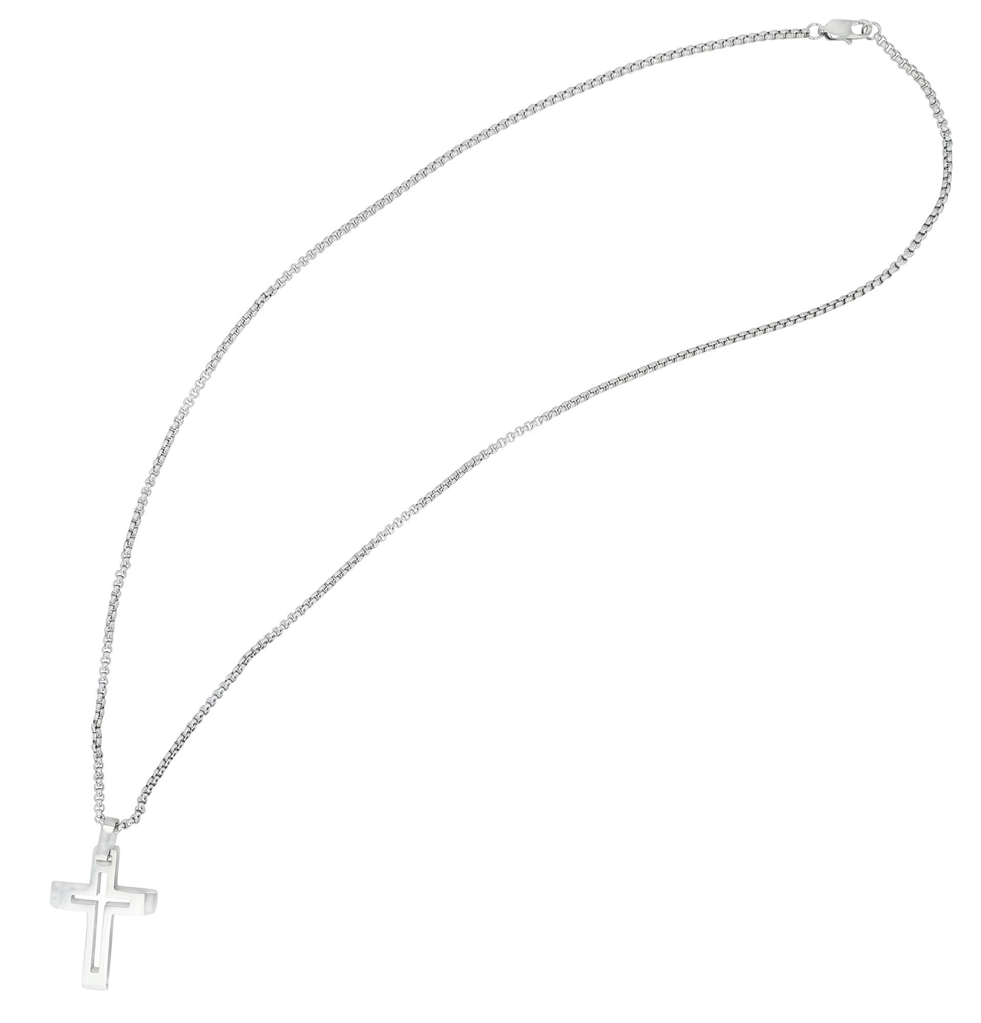 "Henley" Edelstahl, Erbskette mit Anhänger - offenes Kreuz, 61 cm