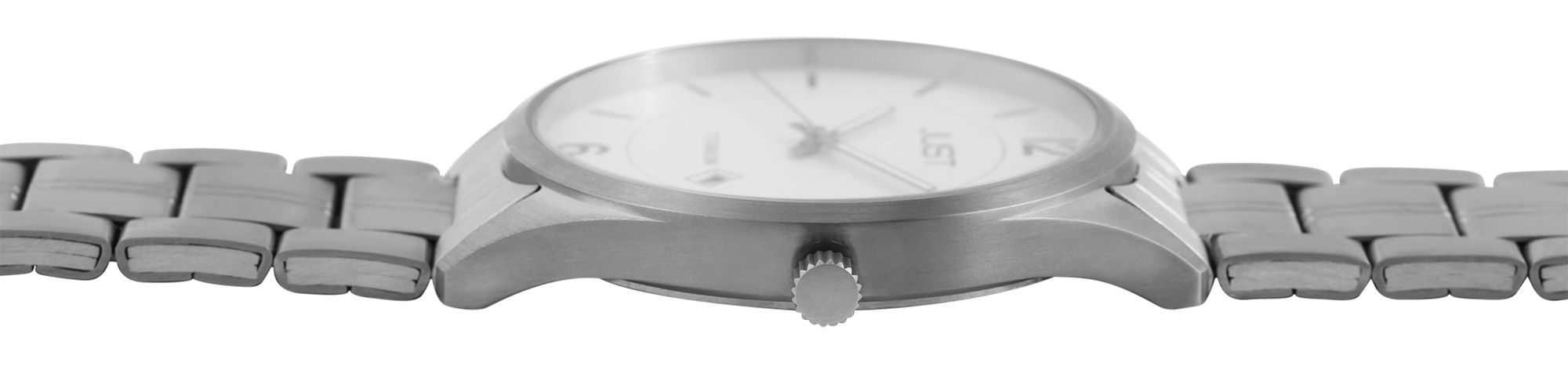 Just Herrenuhr mit Gliederarmband, Titan, 5 ATM, weißes ZB