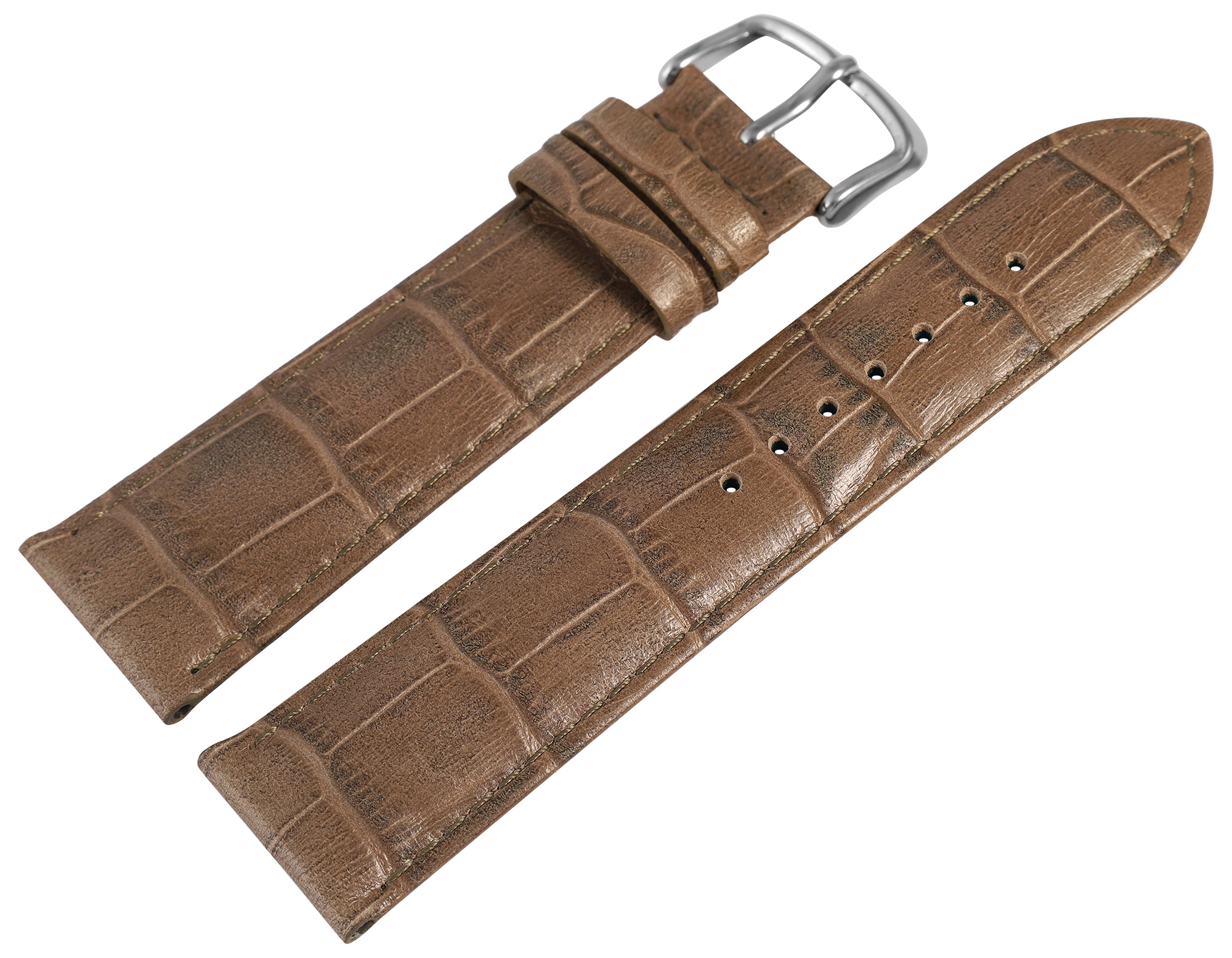 Uhrenarmband aus Echt Leder, Kroko-Optik, taupe, 20 mm