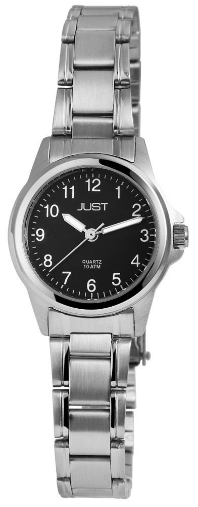 Just Edelstahl Damenarmbanduhr, silberfarben, schwarzes ZB