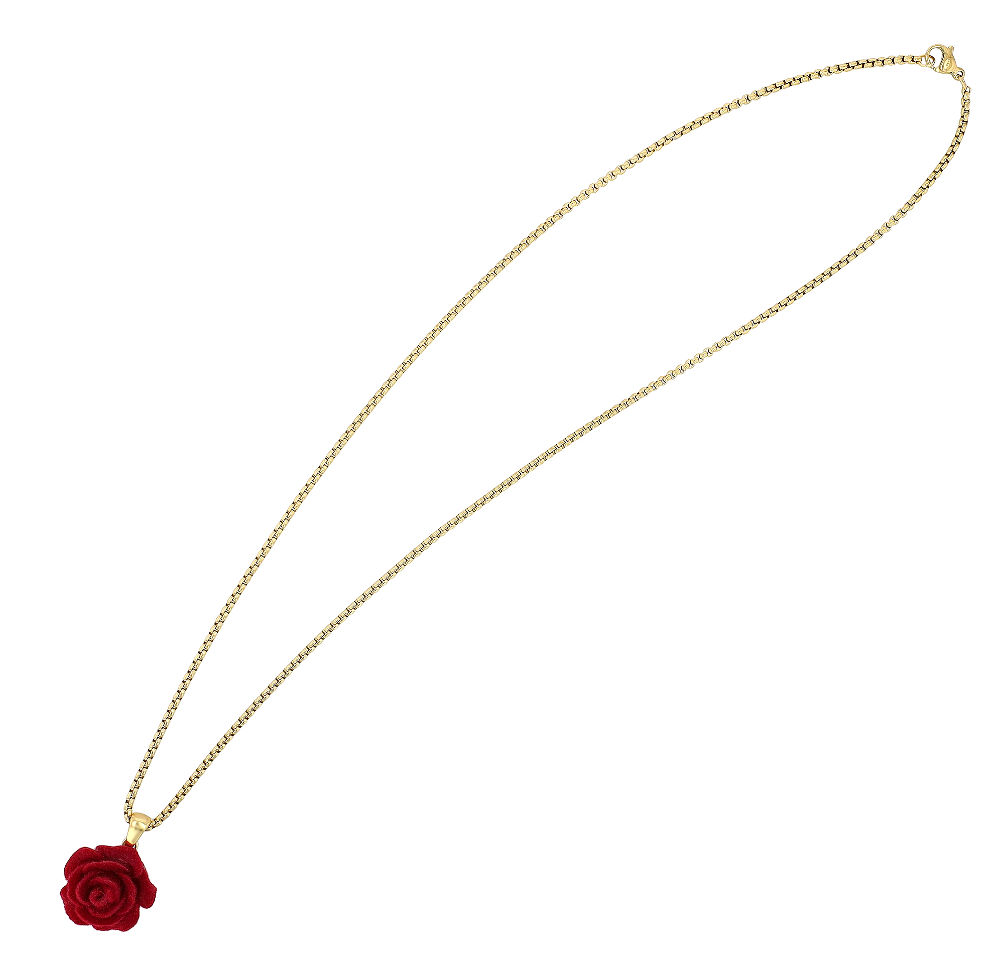 "Rosanna" Edelstahl Kette mit Anhänger - roter Rose, 50 cm, goldfarben