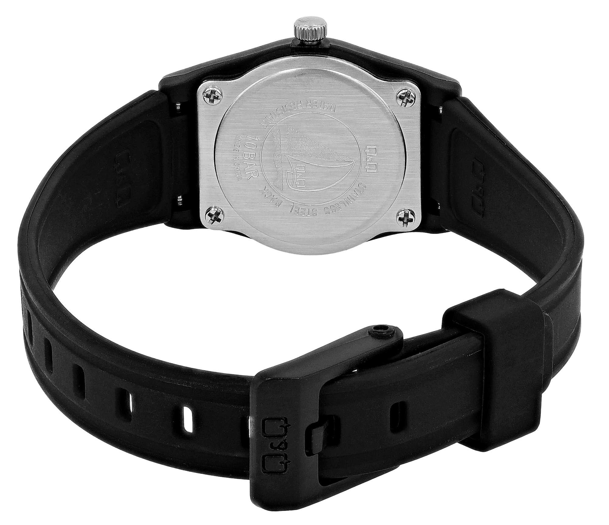 Q&Q Damenuhr mit  Resinband, Ø 24 mm, schwarz/ gelb (goldfarbene Details)