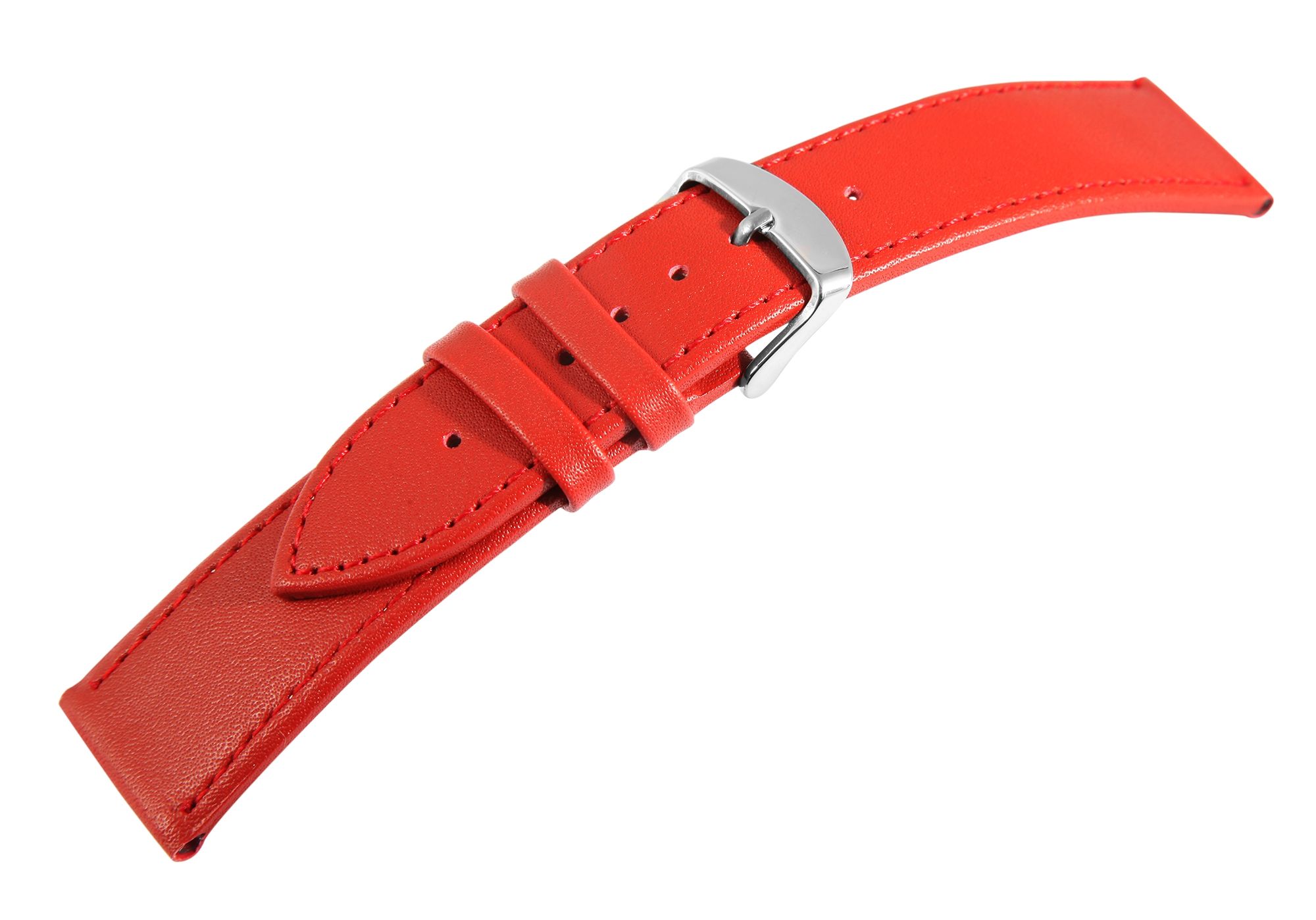 Echtleder-Uhrenarmband, rot/ silberfarben, 20 mm