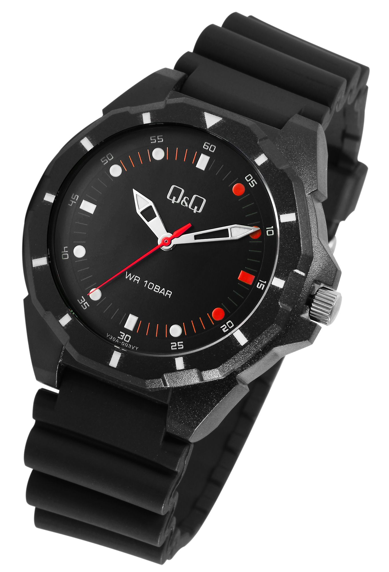 Q&Q Herrenuhr mit Resinband, Ø 43 mm, schwarz (rot)