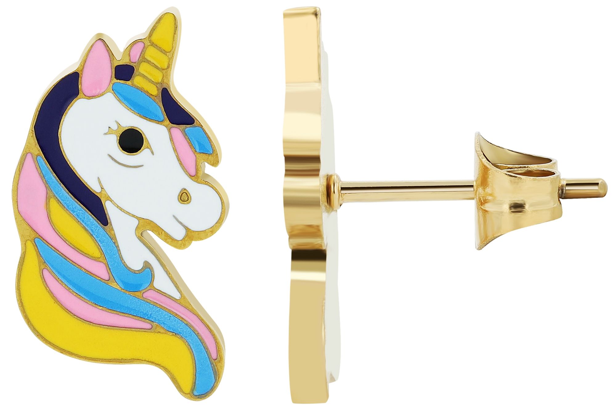 Akzent Einhorn-Schmuckset "Amara", Edelstahl, Kette & Ohrstecker, goldfarben