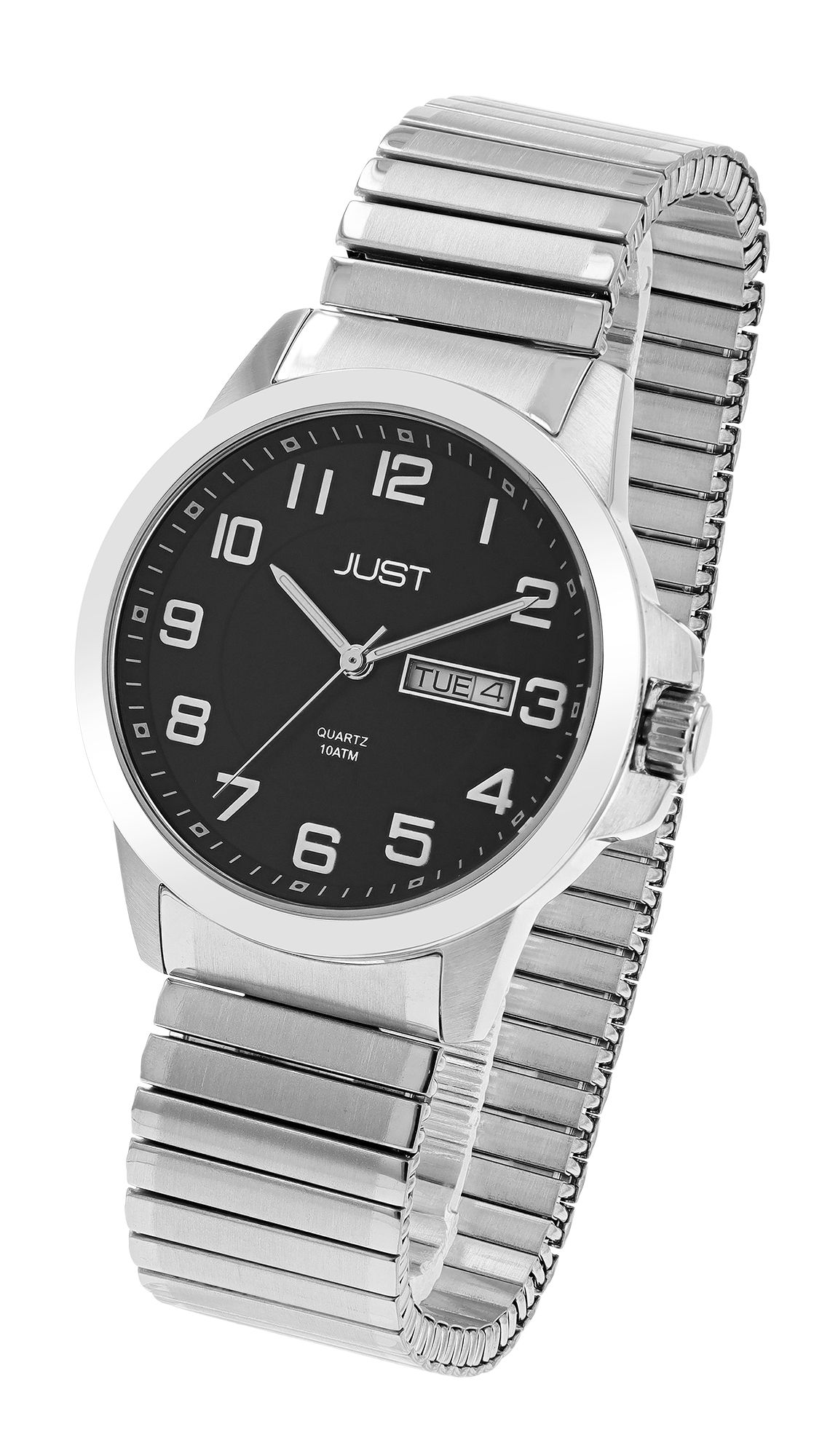 Just Herrenuhr "Lien" mit Edelstahl Zugarmband, Ø 39 mm, silberfarben/ schwarz