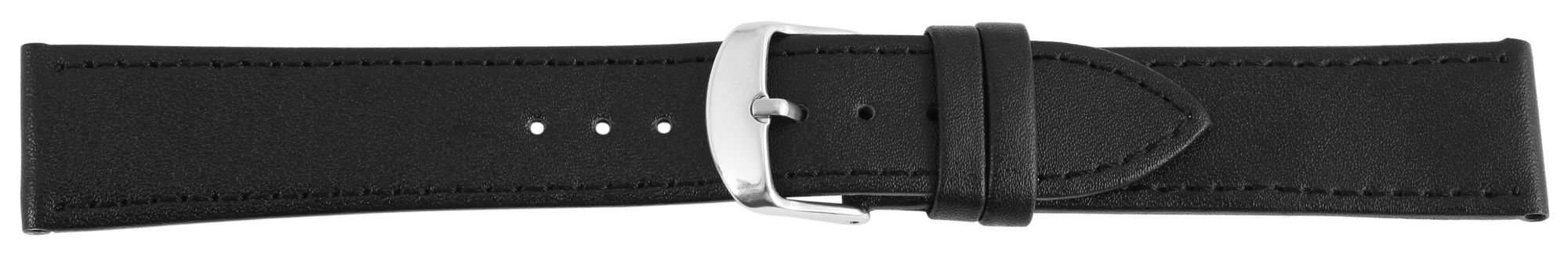 Echtleder-Uhrenarmband, schwarz/silberfarbig, 10 mm