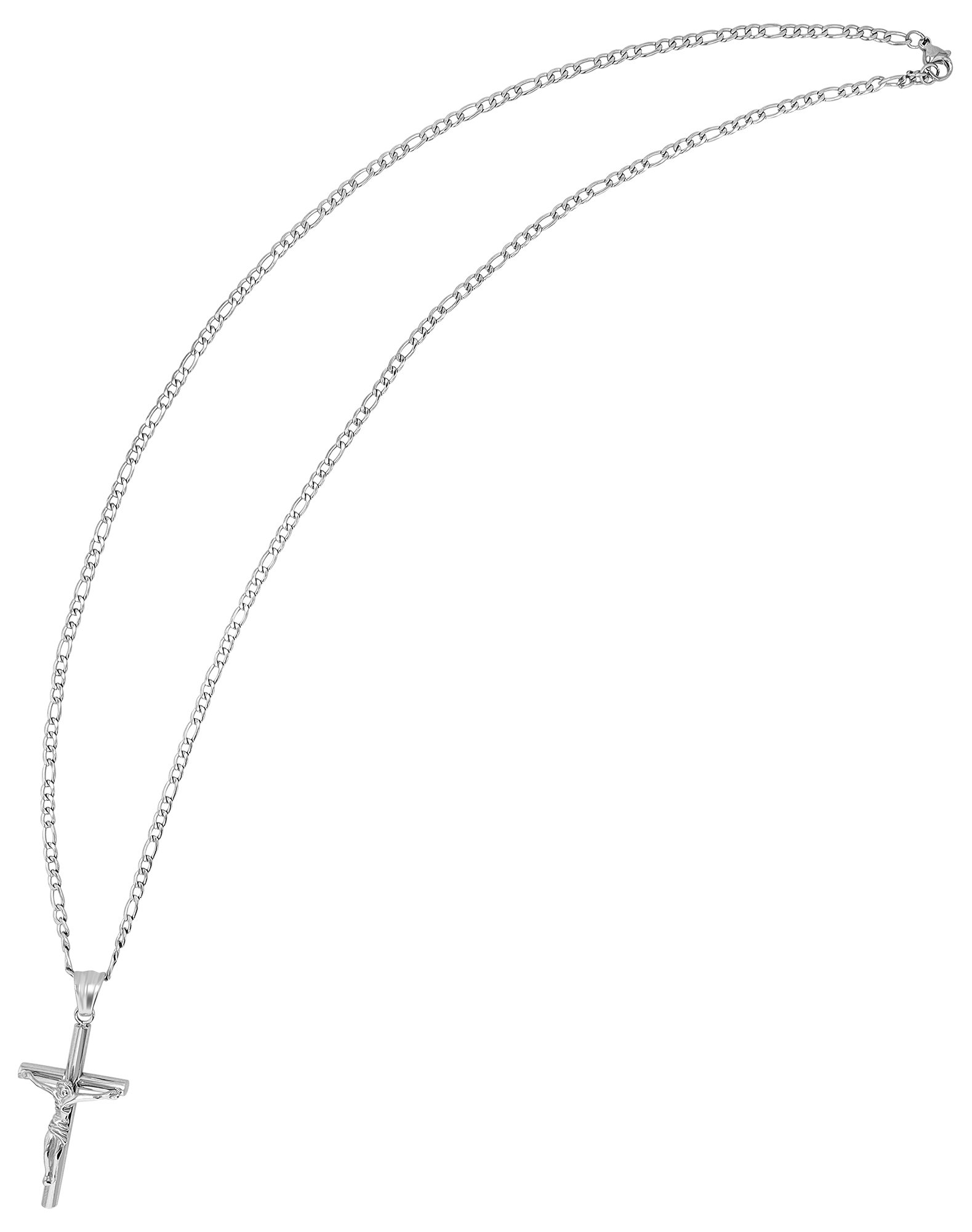 "Mireno" Edelstahlkette mit Anhänger, Kreuz/ Kruzifix, 61 cm/ 3 mm, silberfarben