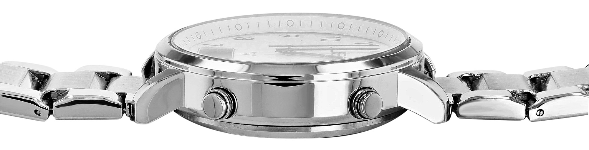 JUST Herren-Funkuhr "Vita Visio" Ø 40 mm (weißes Zifferblatt & Arabische Ziffern), Edelstahl-Gliederband