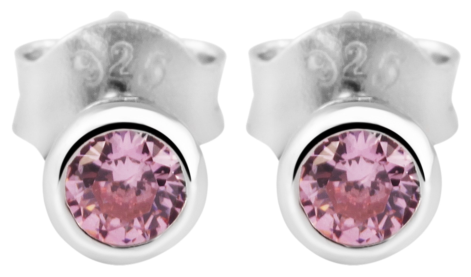 "Velia" 925/- Echt Silber Kinder-/ Ohrstecker, rosa Zirkoniastein, rhodiniert