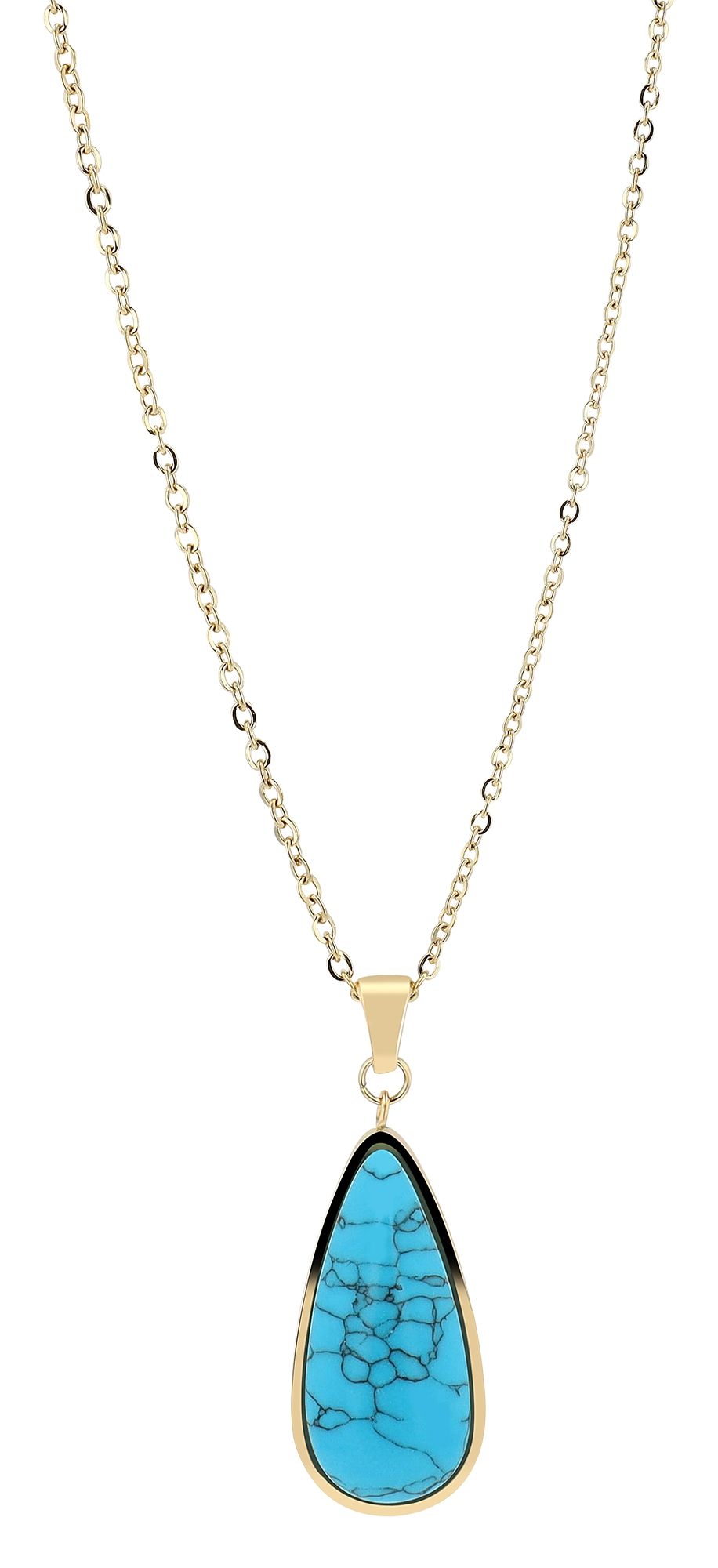 "Mali", Akzent Edelstahl Schmuckset mit Türkis, Halskette und Ohrhänger, goldfarben