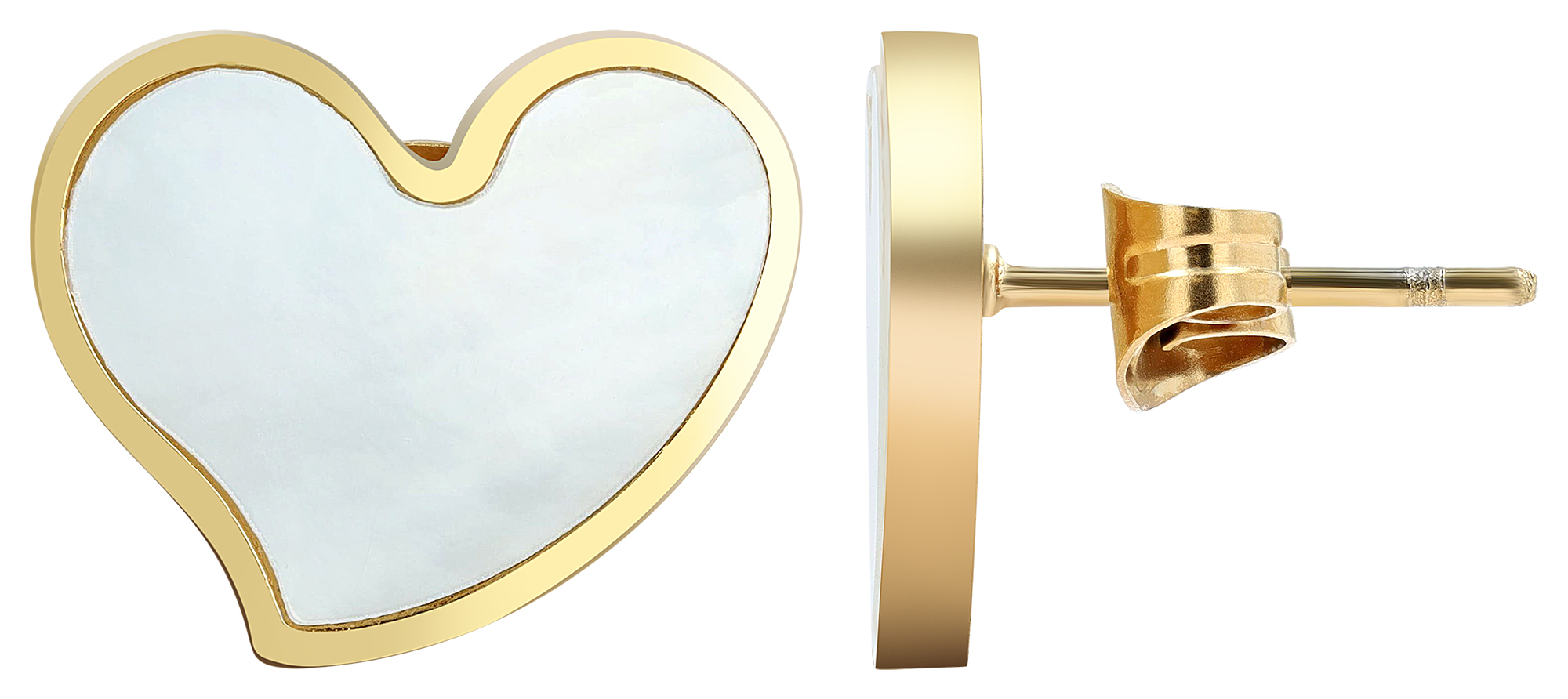 "Jorvina" Schmuckset, Kette (45+5 cm) + Ohrstecker, Herz, Edelstahl/ Perlmutt, goldfarben