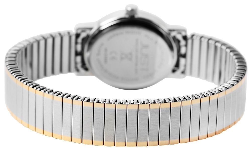 Just Damenuhr mit Edelstahlzugarmband, silber- und goldfarben, weißes Zifferblatt