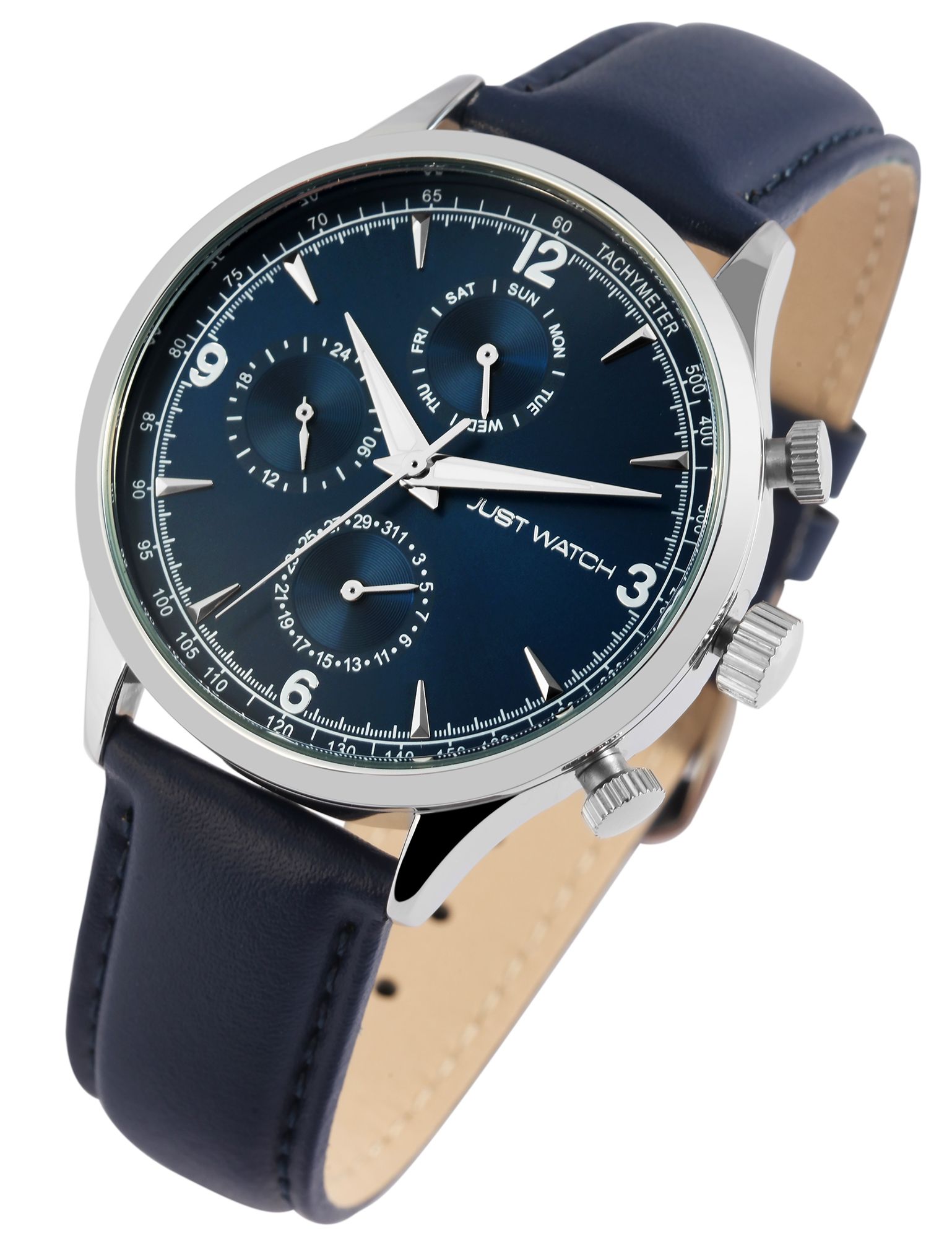 Just Watch Herrenuhr mit Echtlederarmband, blau/silberfarben