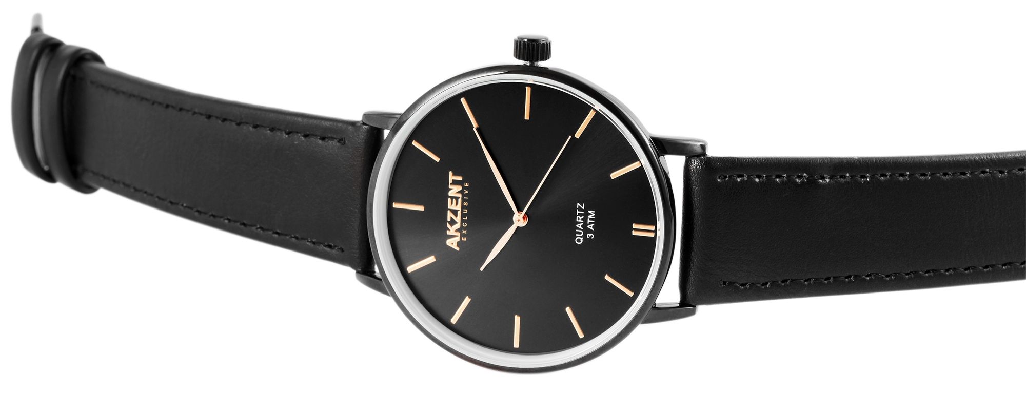 Akzent Exclusive Herrenarmbanduhr mit Lederimitationsband