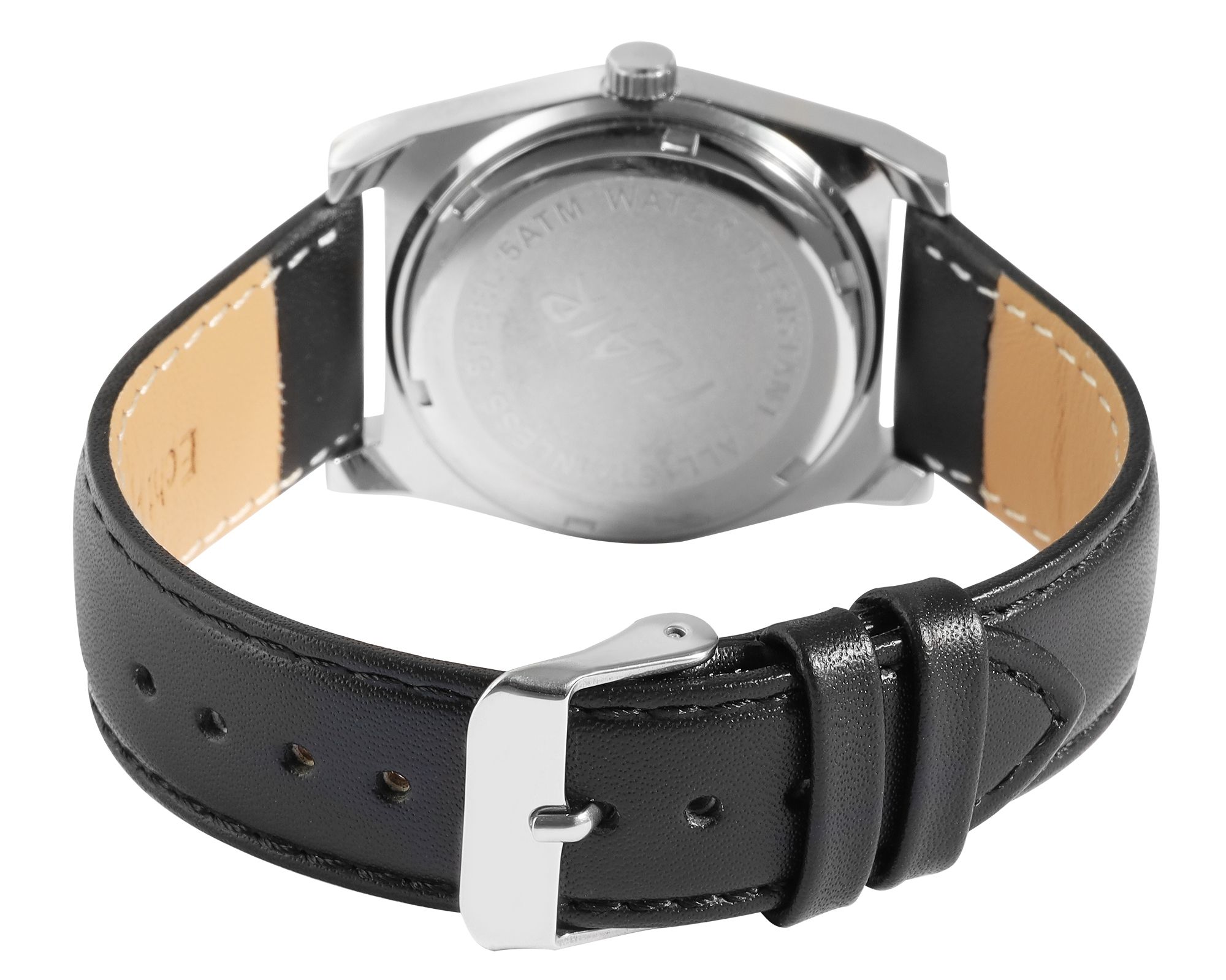 Flair Herrenuhr mit Echtlederarmband, Datumsanzeige, 5 ATM, schwarz/silberfarben