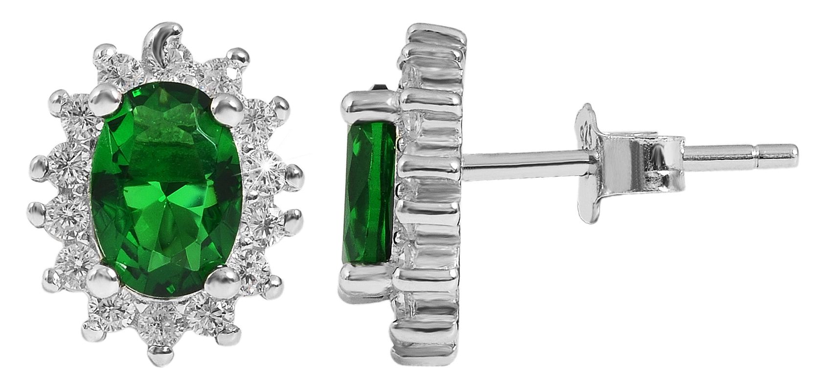 "Diana" 925/- Echt Silber Ohrstecker - Entourage-Stil, Zirkonia grün, rhodiniert