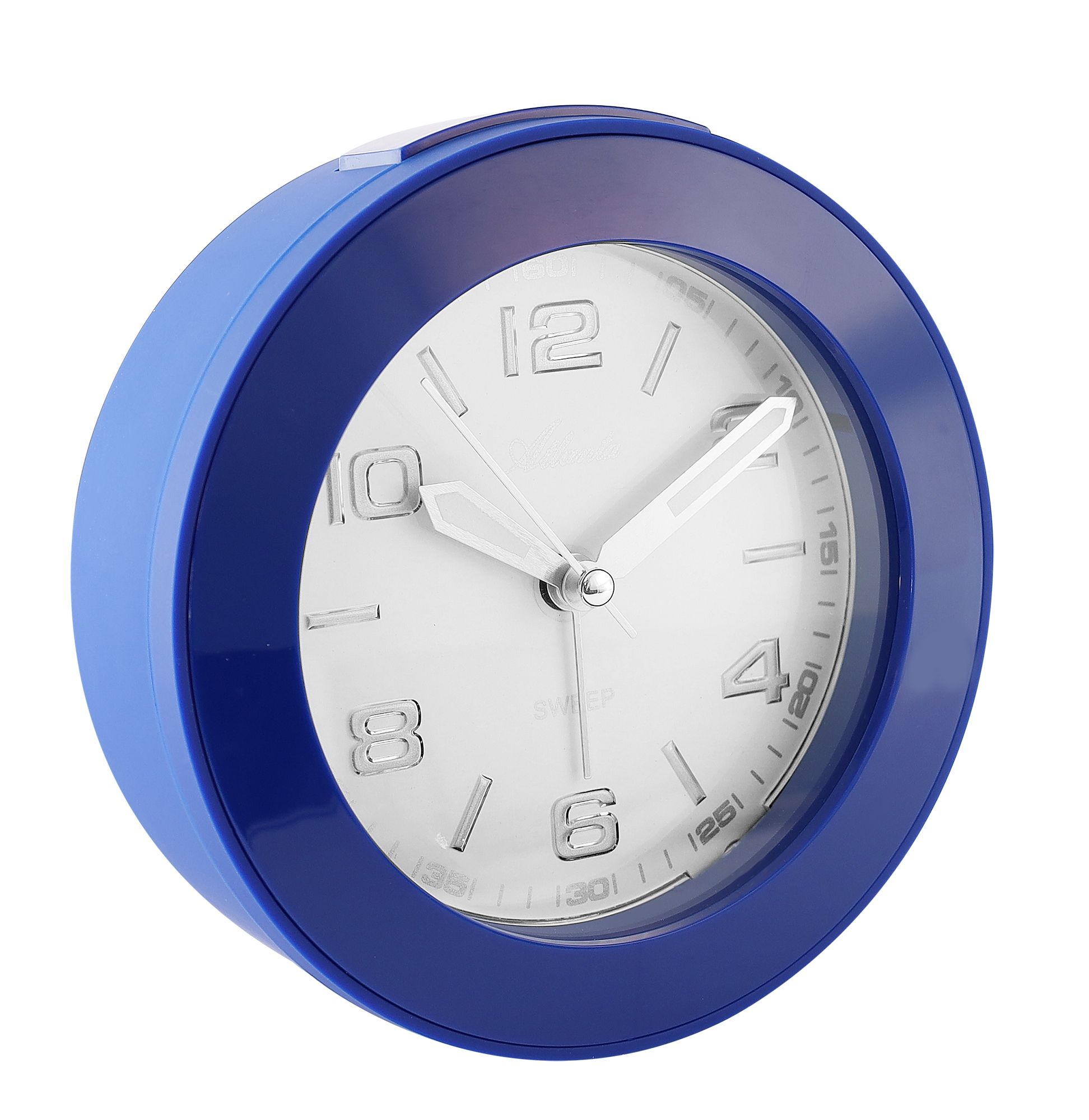 Atlanta Quarzwecker, schleichende Sekunde, Weckwiederholung, Licht, ansteigendes Wecksignal, blau ø 12 cm